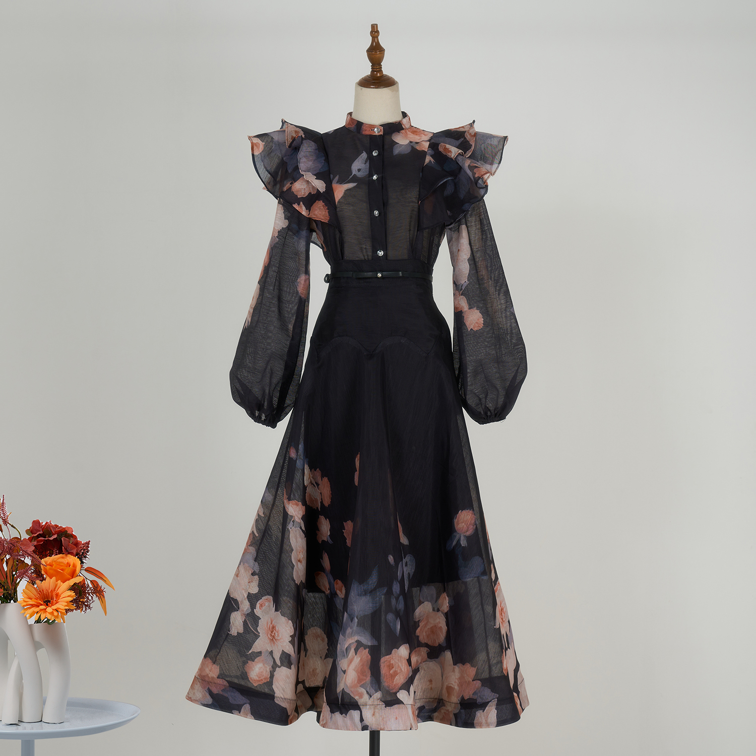 Real time shooting of European spring and summer new heavy craft lotus leaf edge lantern sleeve shirt+large skirt set in 9 colors Real time shooting of European spring and summer new heavy craft lotus leaf edge lantern sleeve shirt+large skirt set in 9 colors