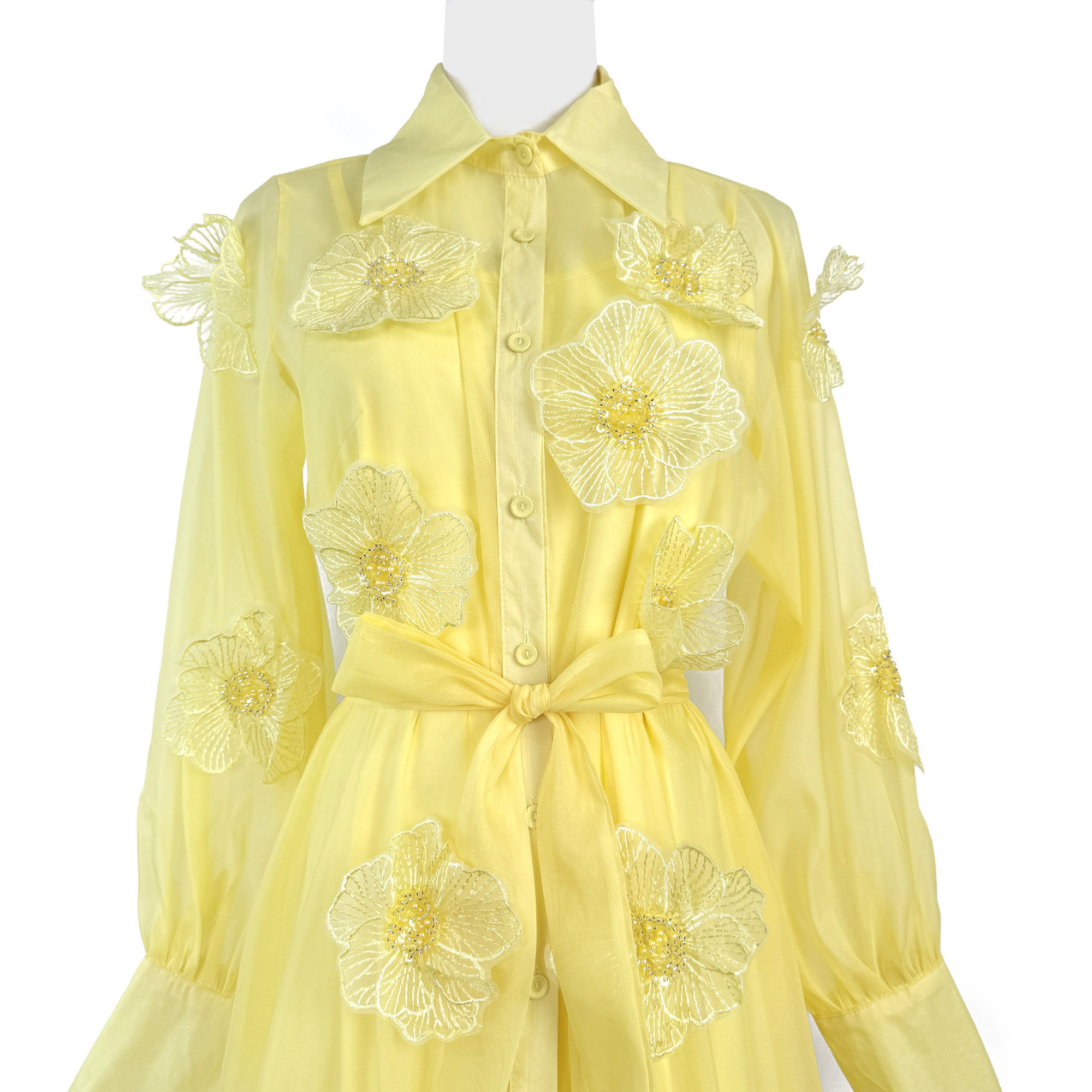 Real shot 5-color French high-end heavy industry nail bead three-dimensional flower long sleeved dress with straps, single breasted long skirt Real shot 5-color French high-end heavy industry nail bead three-dimensional flower long sleeved dress with straps, single breasted long skirt