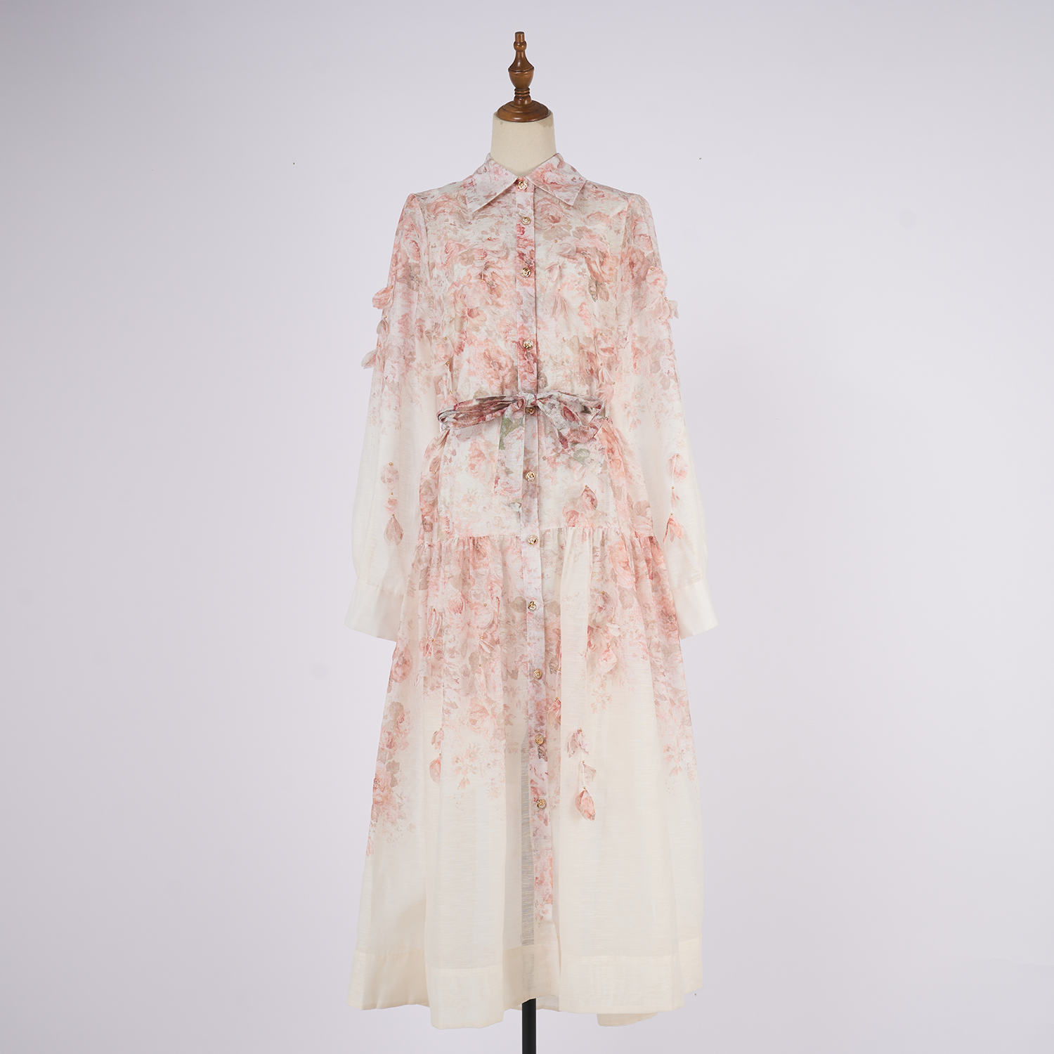 Real shot of 2025 spring/summer European and American women's lapel long sleeved waist belt, single breasted positioning printed dress Real shot of 2025 spring/summer European and American women's lapel long sleeved waist belt, single breasted positioning printed dress