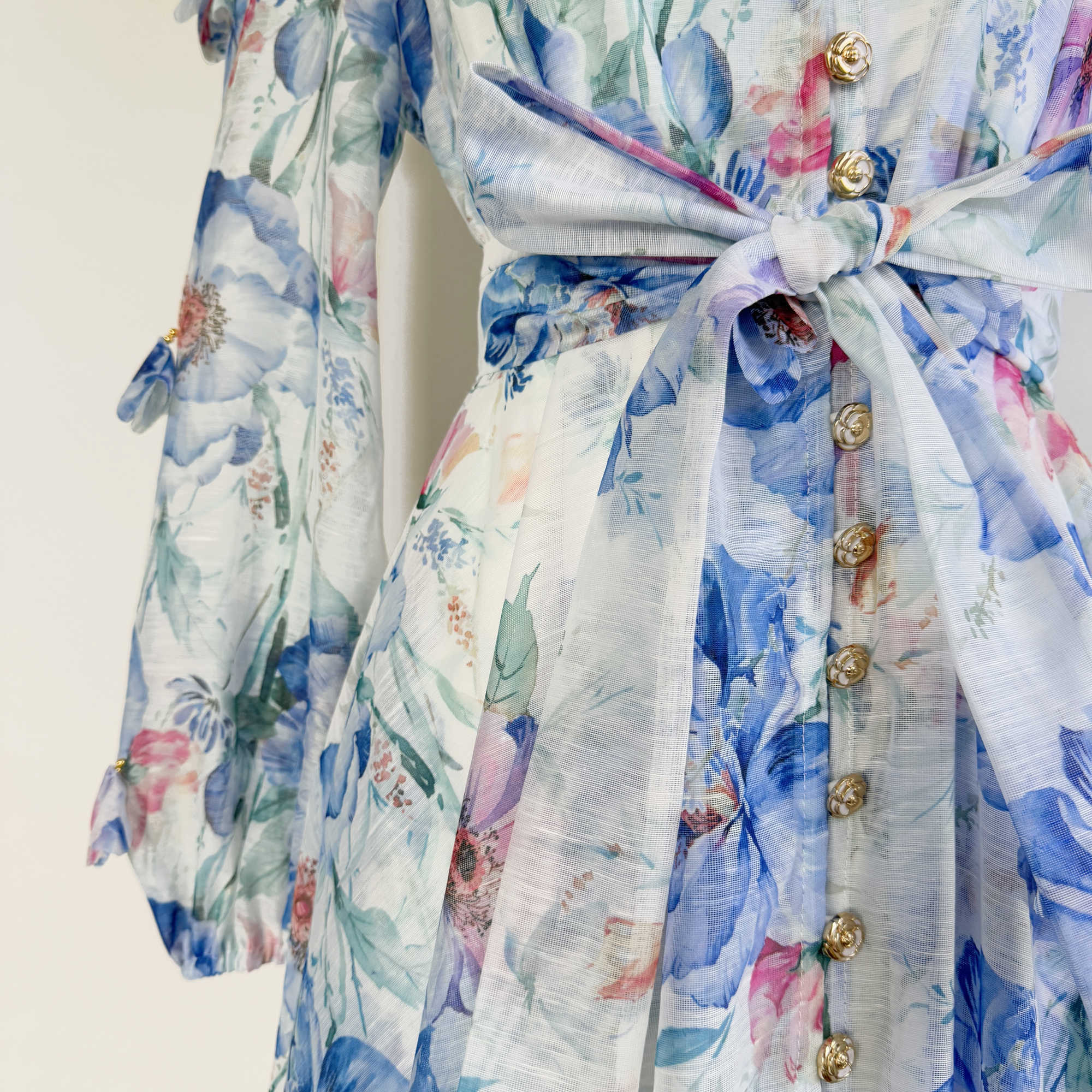 Real shot of European and American Spring and Autumn elegant retro printed nail bead three-dimensional flower waist cinching big swing dress long skirt for women Real shot of European and American Spring and Autumn elegant retro printed nail bead three-dimensional flower waist cinching big swing dress long skirt for women