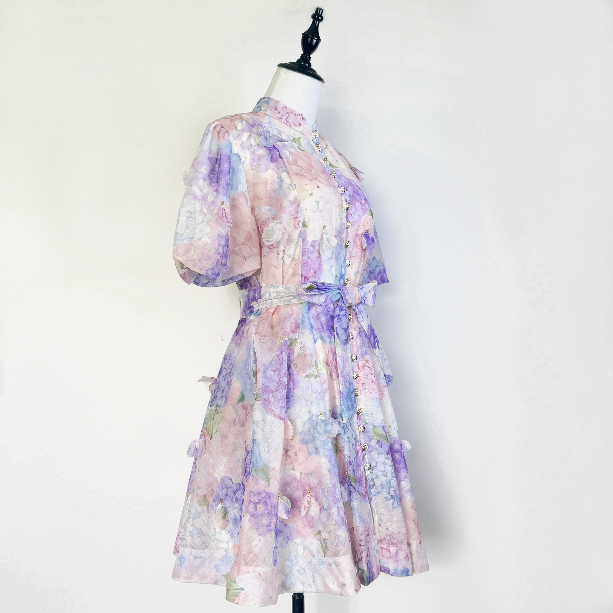 Real shot Australian summer new retro printed heavy flower pendant waist cinching lace up dress short skirt Real shot Australian summer new retro printed heavy flower pendant waist cinching lace up dress short skirt