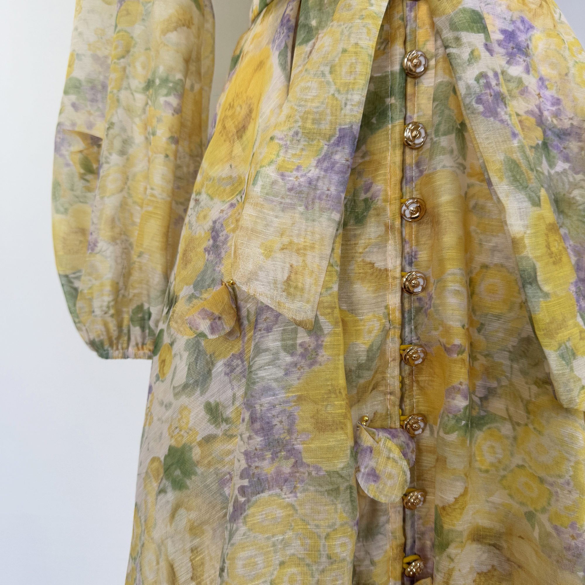 Real shot of Australian new printed three-dimensional flower single breasted lantern sleeve large swing dress long party dress Real shot of Australian new printed three-dimensional flower single breasted lantern sleeve large swing dress long party dress