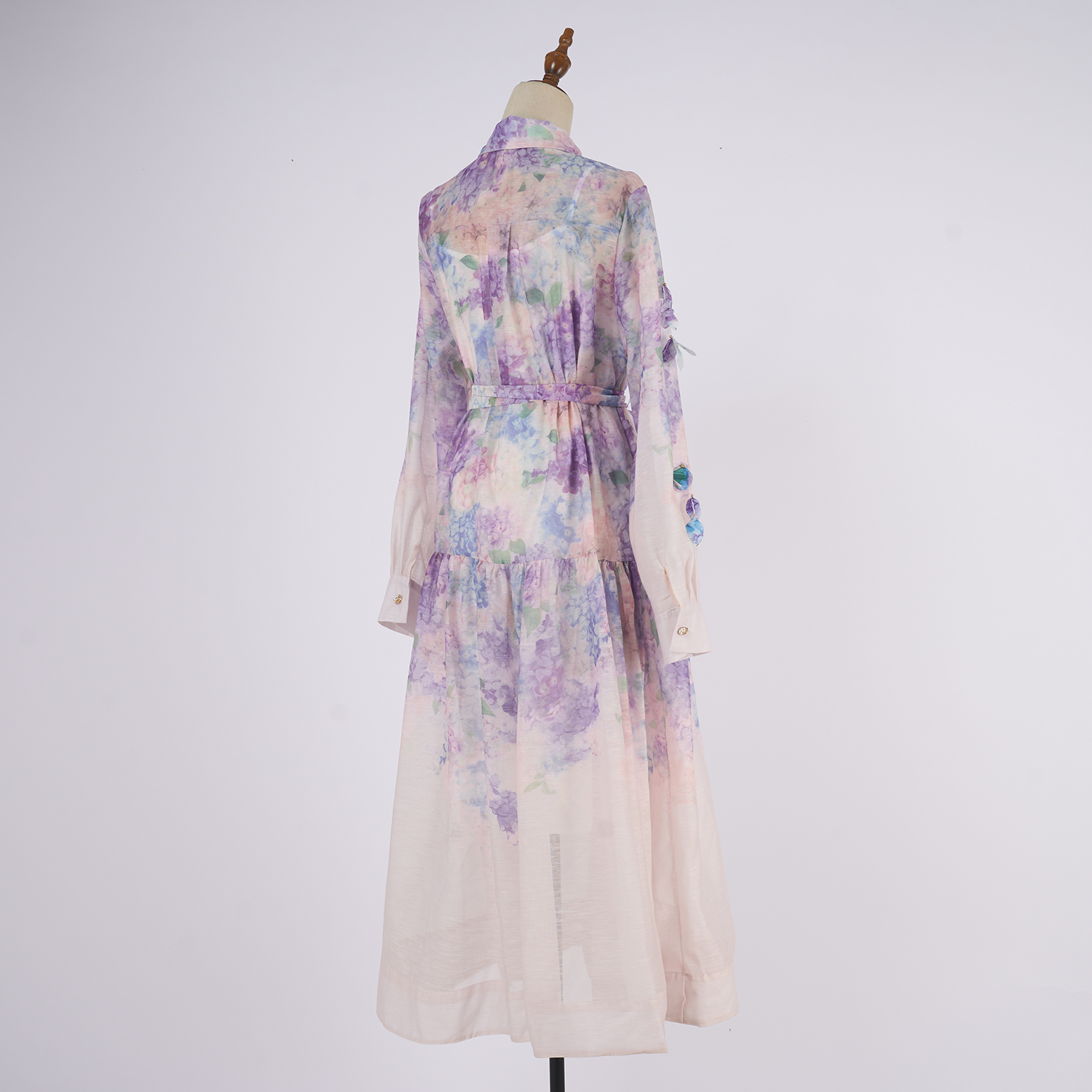 Real shot of 2025 spring/summer European and American women's lapel long sleeved waist belt, single breasted positioning printed dress Real shot of 2025 spring/summer European and American women's lapel long sleeved waist belt, single breasted positioning printed dress