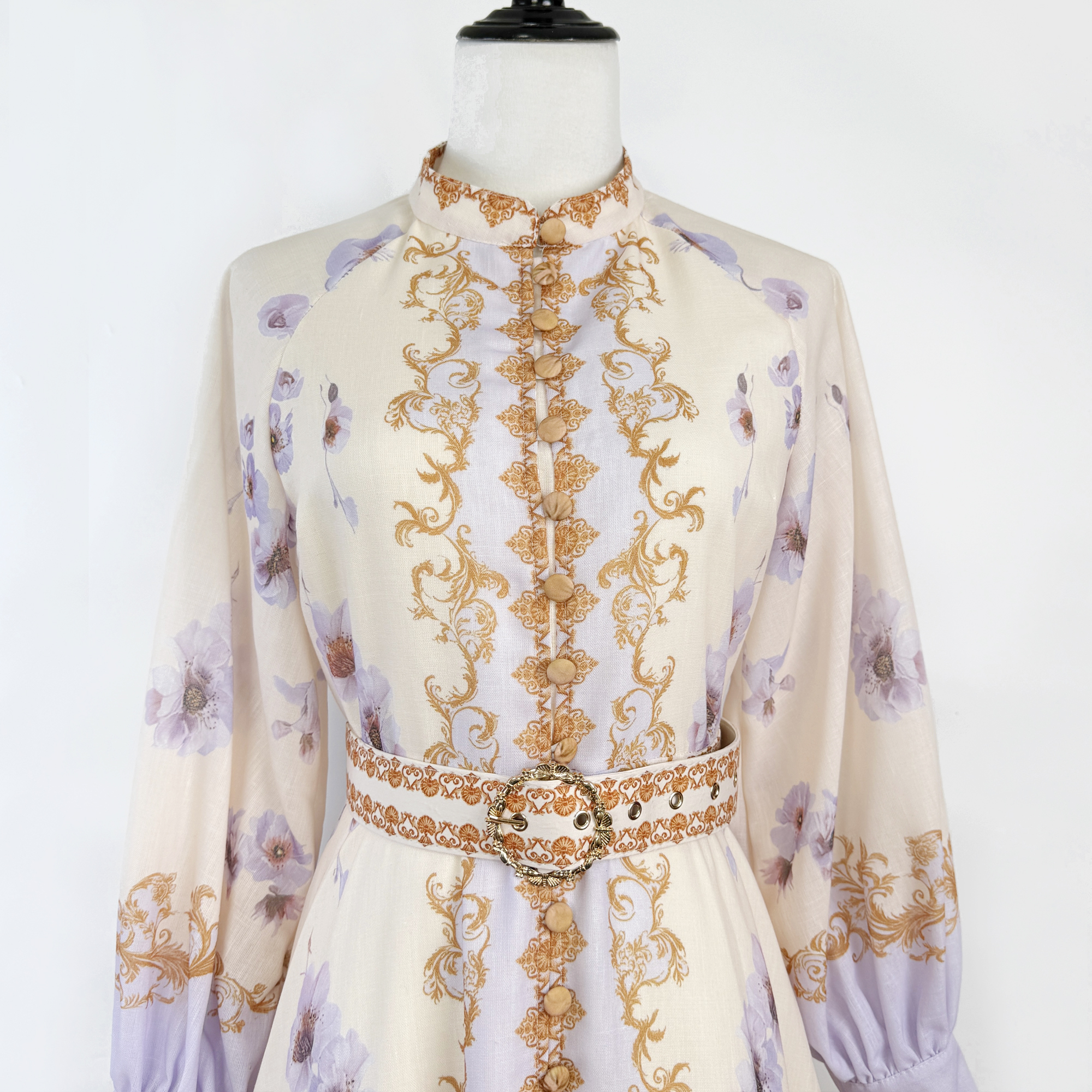 Real time shooting of light luxury high fixed 2025 early autumn new floral pattern stand up collar buckle lantern sleeve waist cinching dress Real time shooting of light luxury high fixed 2025 early autumn new floral pattern stand up collar buckle lantern sleeve waist cinching dress