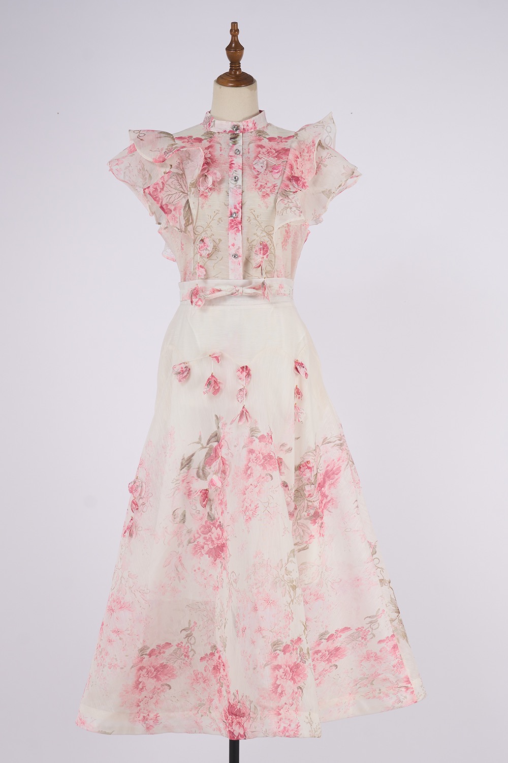 Real shot Australian new palace style stand up collar ruffle diamond button sleeveless wide swing dress set Real shot Australian new palace style stand up collar ruffle diamond button sleeveless wide swing dress set