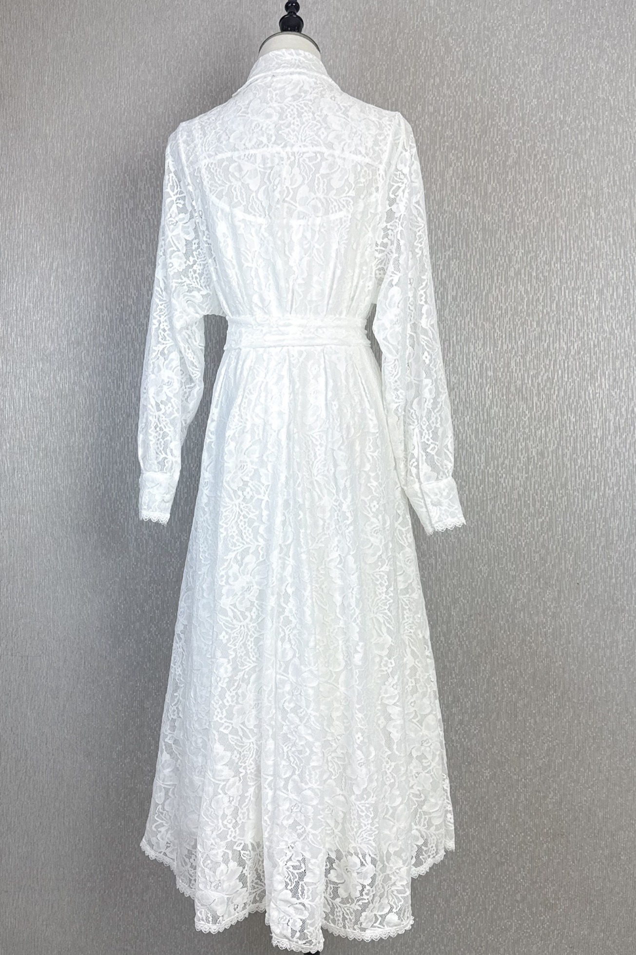 Real shot of Australia 2025 autumn new shirt collar belt mid length single breasted solid color lace dress Real shot of Australia 2025 autumn new shirt collar belt mid length single breasted solid color lace dress