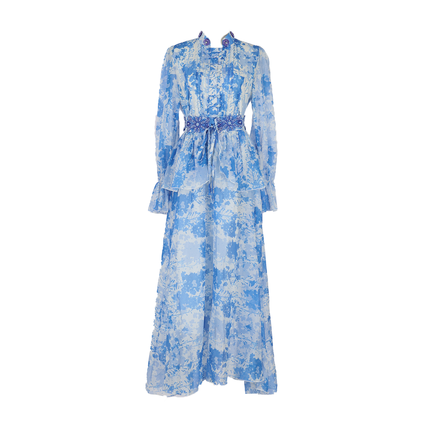 Real time shooting of fresh and sweet long skirt, summer new style round neck button embroidery printed waist cinching dress, 8 colors Real time shooting of fresh and sweet long skirt, summer new style round neck button embroidery printed waist cinching dress, 8 colors