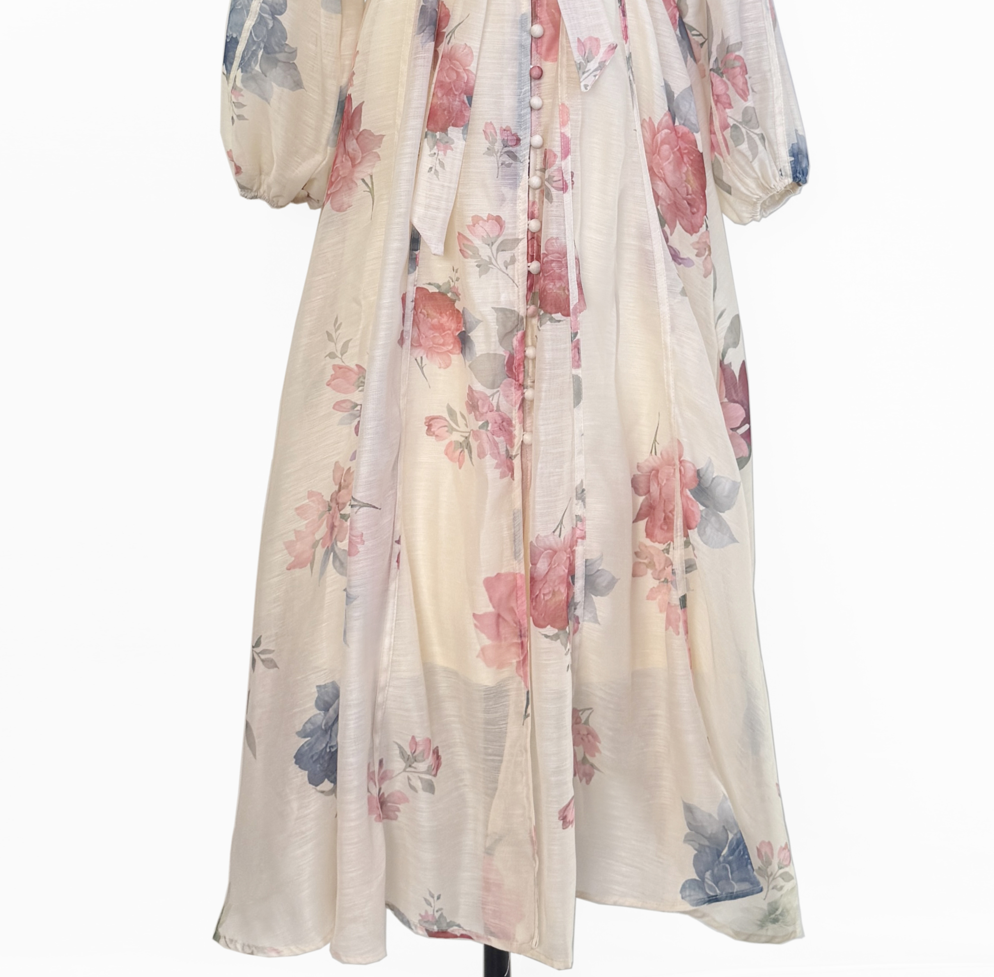 Real shot French court style niche super fairy print stand up collar dress with women's volleyball buckle and waist cinching elegant large swing skirt Real shot French court style niche super fairy print stand up collar dress with women's volleyball buckle and waist cinching elegant large swing skirt