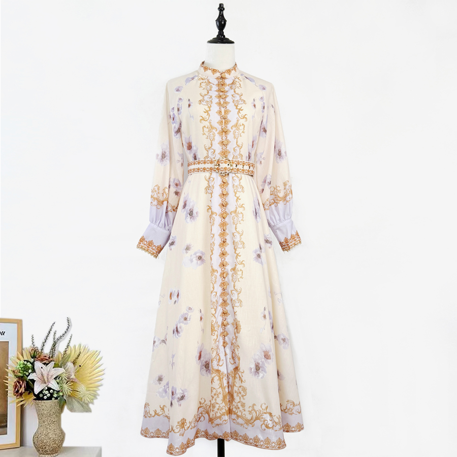 Real time shooting of light luxury high fixed 2025 early autumn new floral pattern stand up collar buckle lantern sleeve waist cinching dress Real time shooting of light luxury high fixed 2025 early autumn new floral pattern stand up collar buckle lantern sleeve waist cinching dress