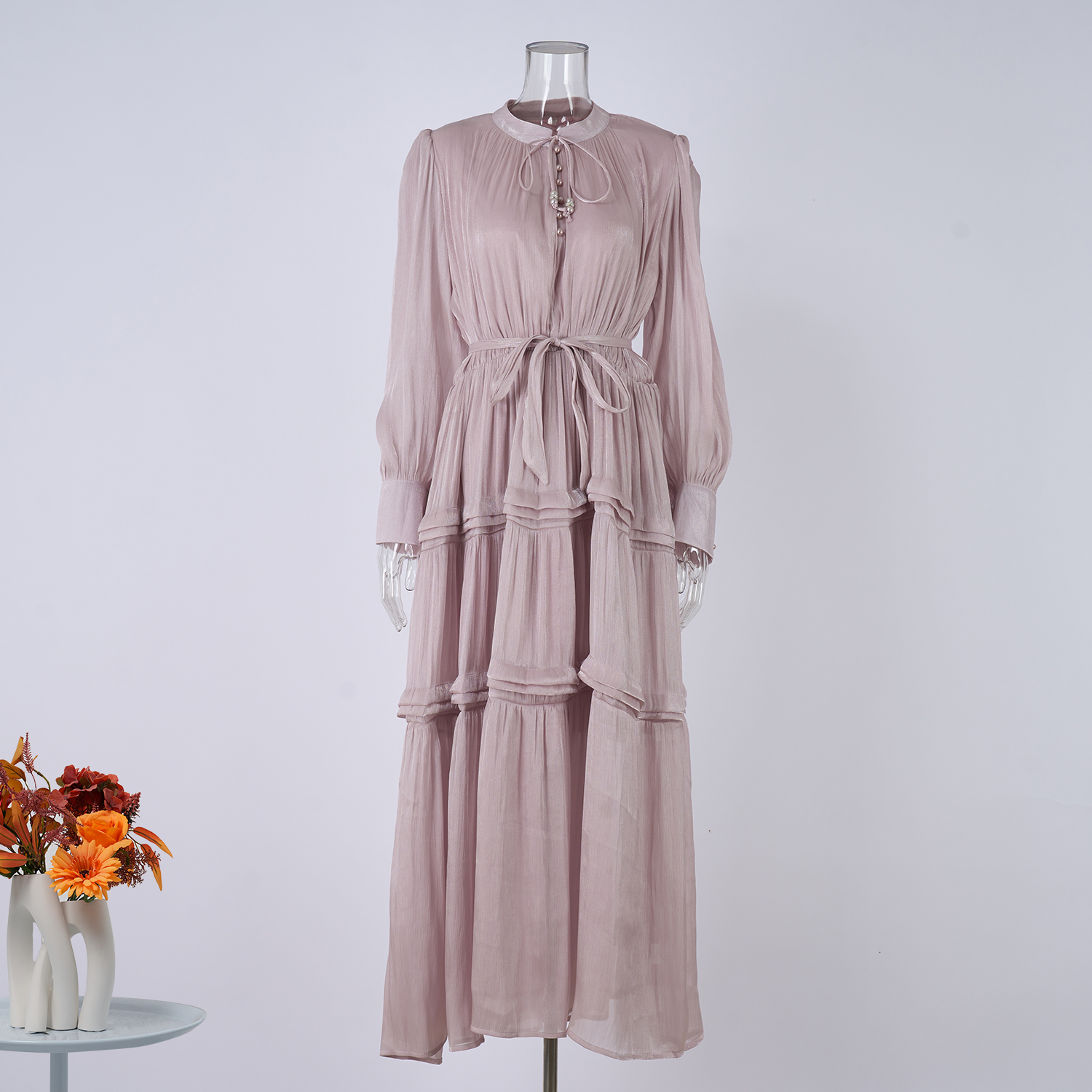 Real shooting of European and American style autumn new women's long sleeved dress with loose waist and slimming temperament long skirt in 8 colors