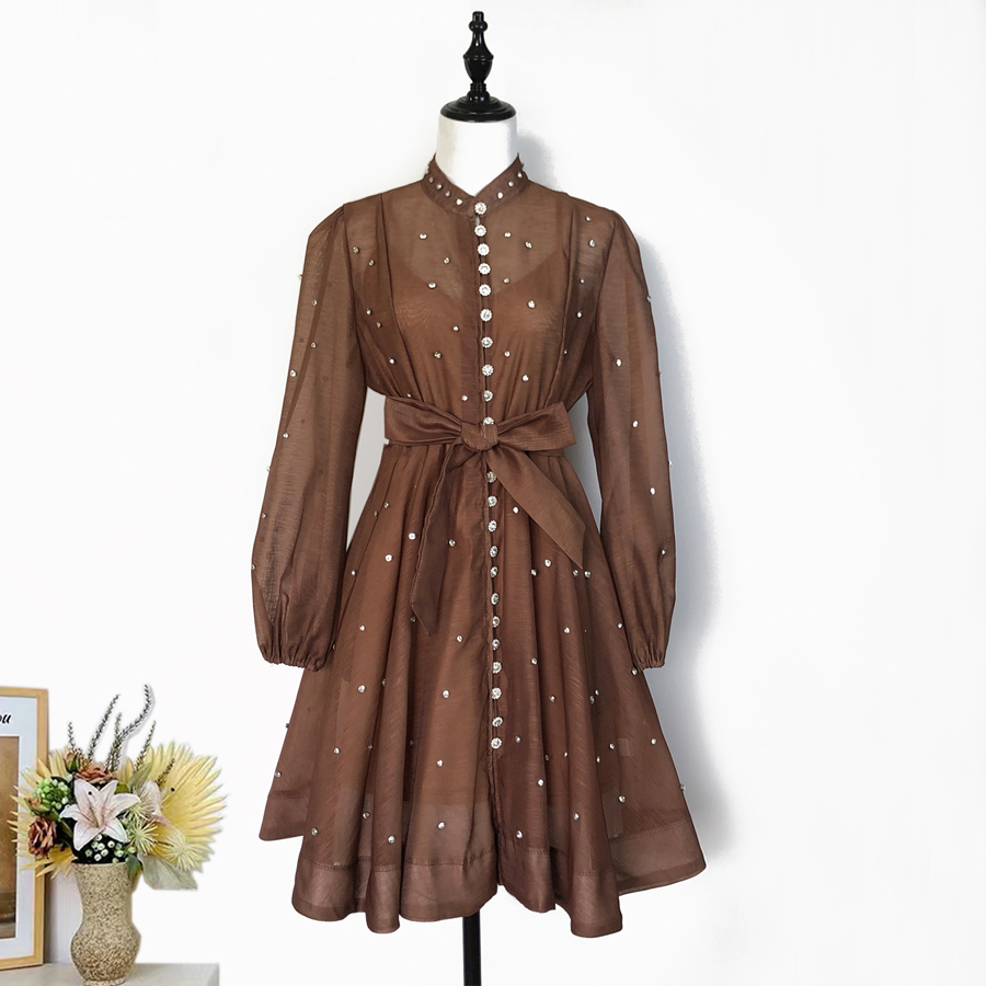 Real shot of 18 color Australian elegant stand up collar single breasted waist slimming short skirt dress with printed suspender Real shot of 18 color Australian elegant stand up collar single breasted waist slimming short skirt dress with printed suspender