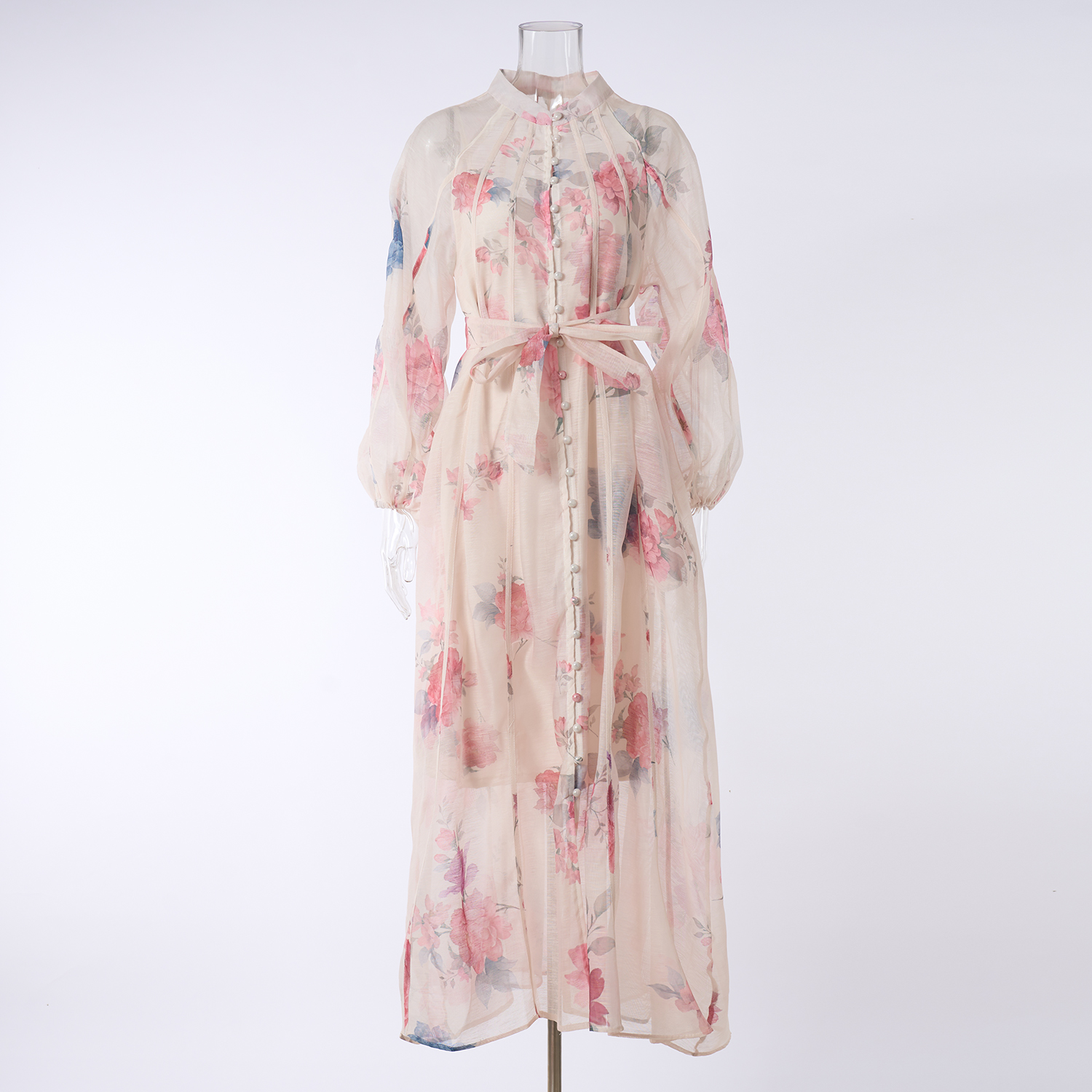 New Fashionable Light Luxury Buckle Printed Shoulder Slip Long Sleeve Long Dress Round Neck Slimming Two Piece Set New Fashionable Light Luxury Buckle Printed Shoulder Slip Long Sleeve Long Dress Round Neck Slimming Two Piece Set