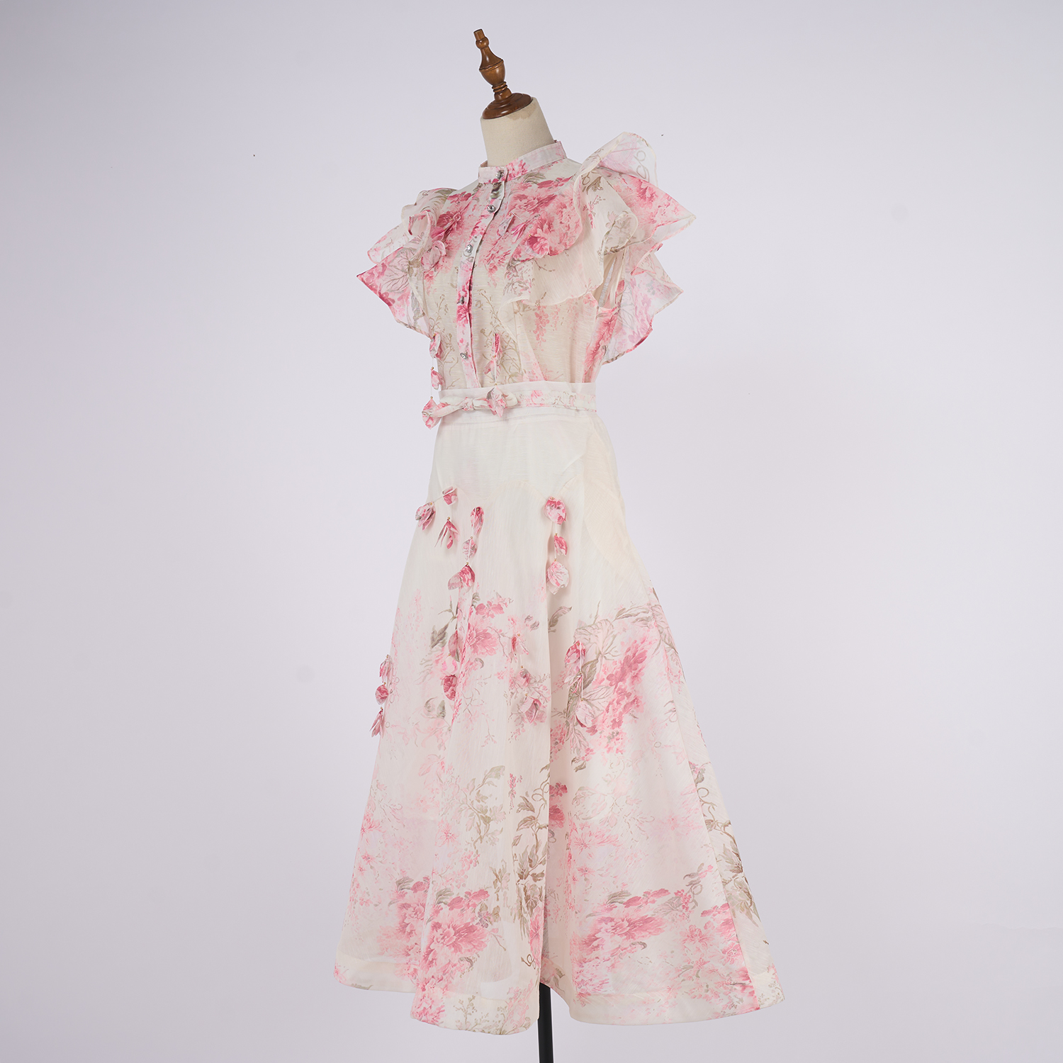 Real shot Australian new palace style stand up collar ruffle diamond button sleeveless wide swing dress set Real shot Australian new palace style stand up collar ruffle diamond button sleeveless wide swing dress set