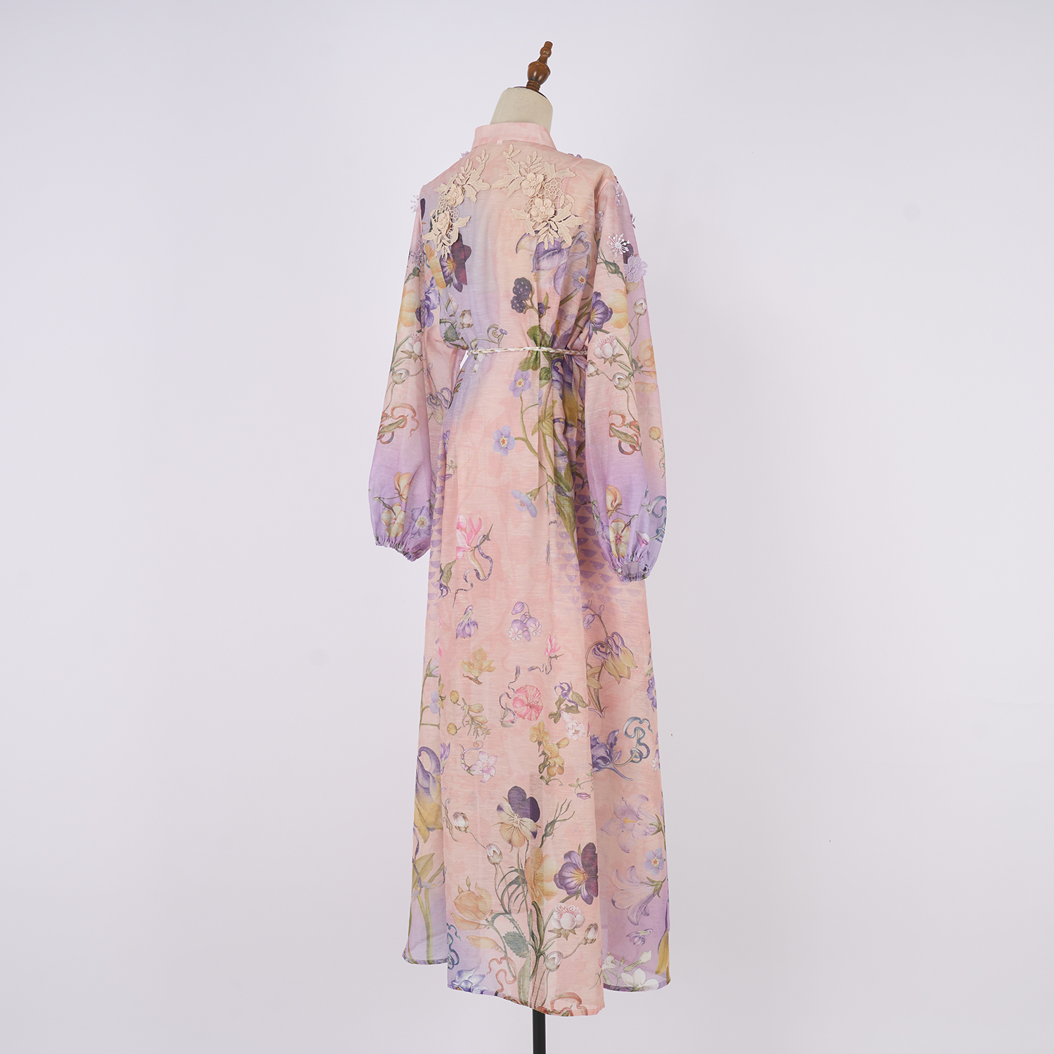 Realistic shooting of vacation style women's seaside exquisite printed single breasted bubble sleeves, large swing lace up dress Realistic shooting of vacation style women's seaside exquisite printed single breasted bubble sleeves, large swing lace up dress