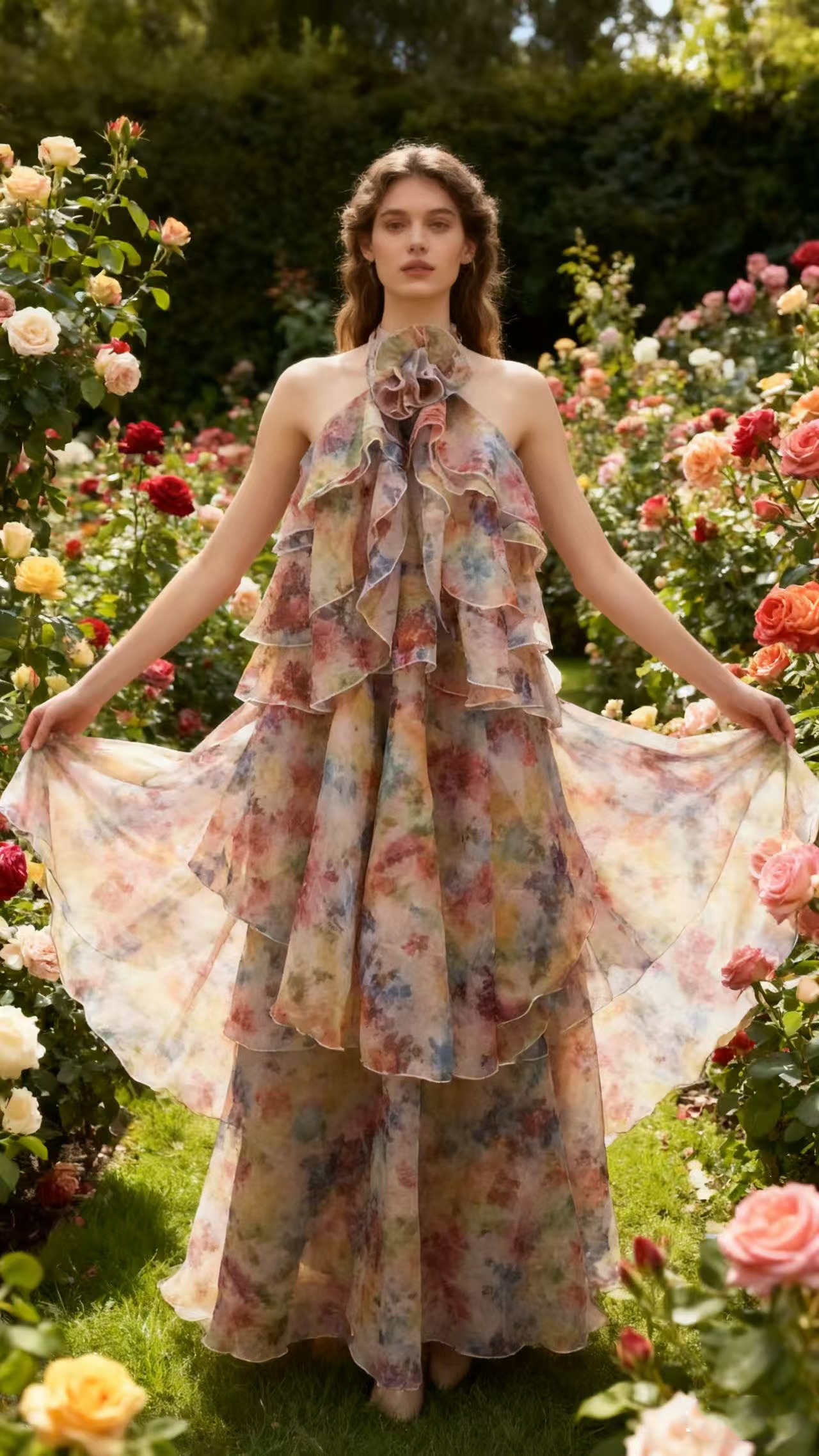 New printed neck hanging dress for women's summer beach vacation cake long dress New printed neck hanging dress for women's summer beach vacation cake long dress