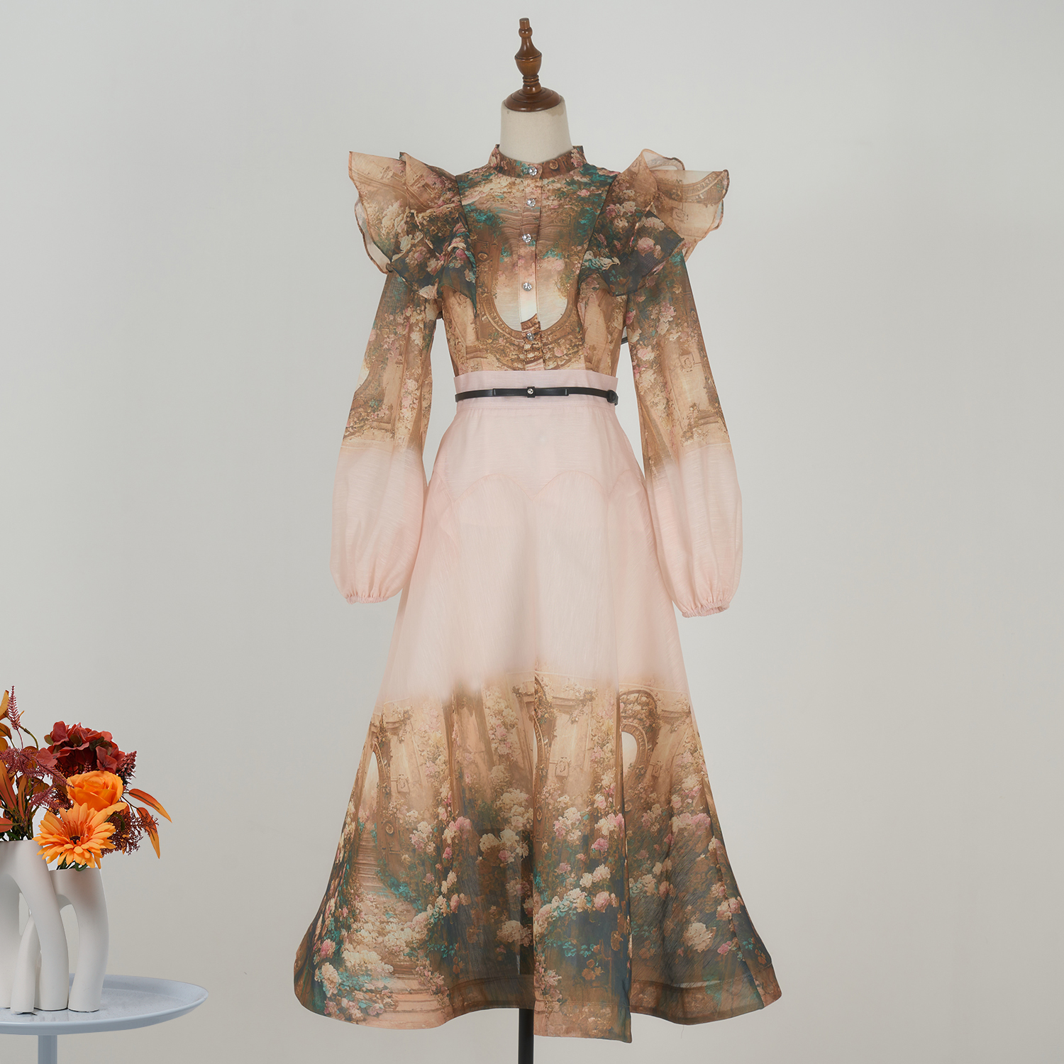 Real time shooting of European spring and summer new heavy craft lotus leaf edge lantern sleeve shirt+large skirt set in 9 colors Real time shooting of European spring and summer new heavy craft lotus leaf edge lantern sleeve shirt+large skirt set in 9 colors