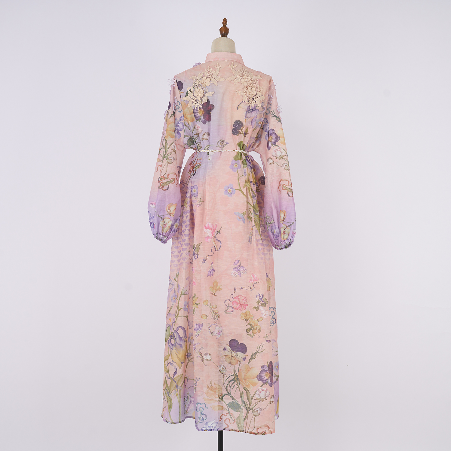 Realistic shooting of vacation style women's seaside exquisite printed single breasted bubble sleeves, large swing lace up dress Realistic shooting of vacation style women's seaside exquisite printed single breasted bubble sleeves, large swing lace up dress