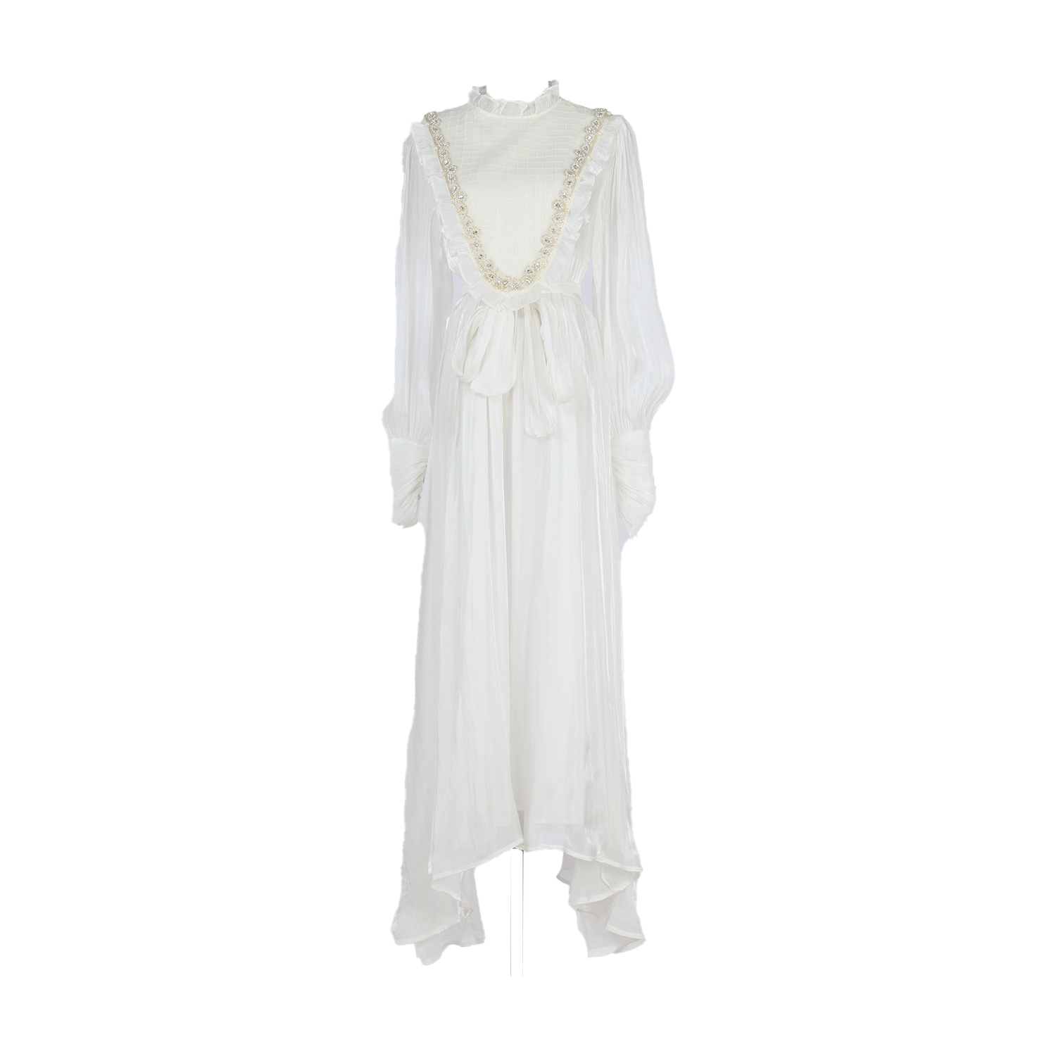 Real shot vintage lace patchwork pure white embroidered stand up collar lantern sleeve dress with large swing long skirt Real shot vintage lace patchwork pure white embroidered stand up collar lantern sleeve dress with large swing long skirt