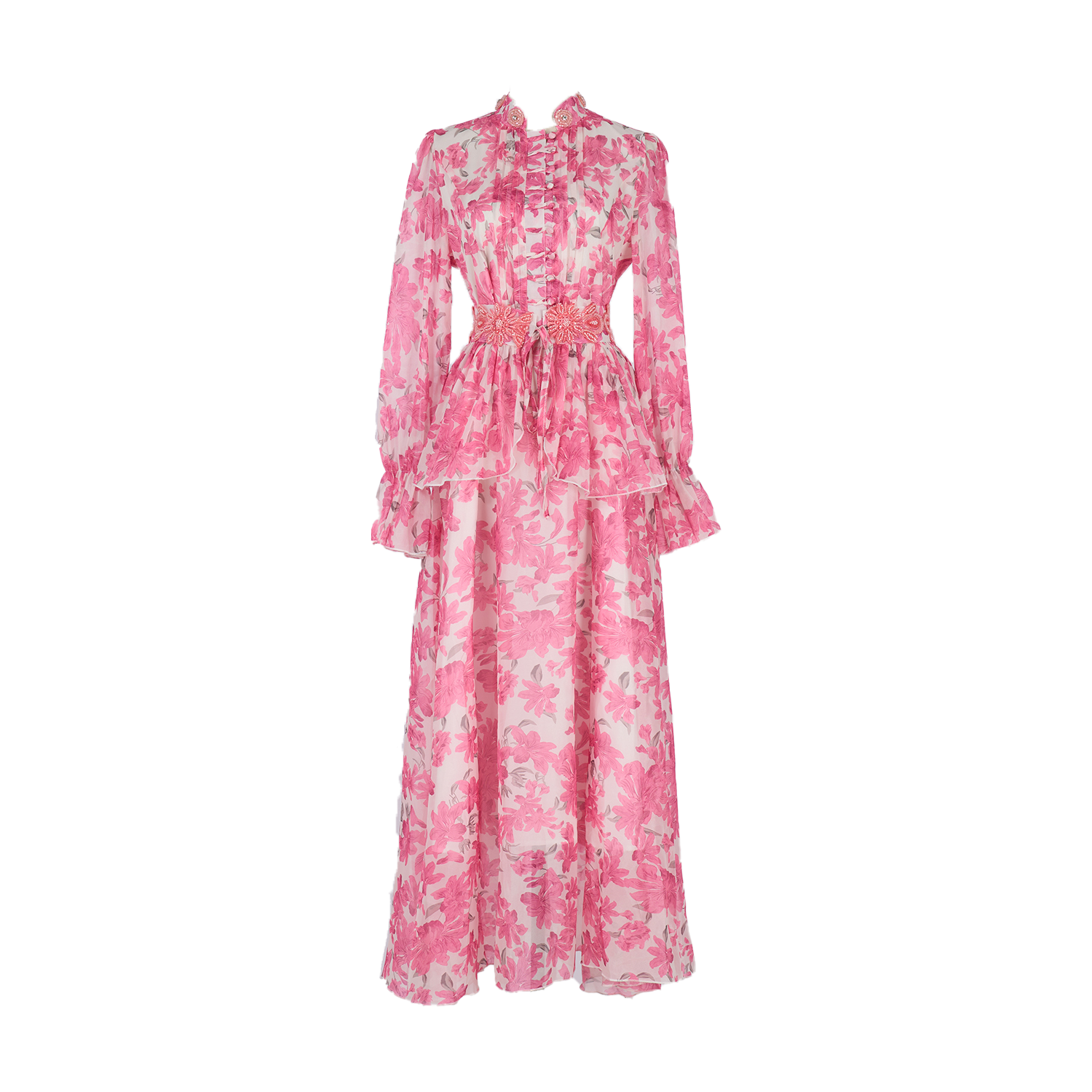 Real time shooting of fresh and sweet long skirt, summer new style round neck button embroidery printed waist cinching dress, 8 colors Real time shooting of fresh and sweet long skirt, summer new style round neck button embroidery printed waist cinching dress, 8 colors