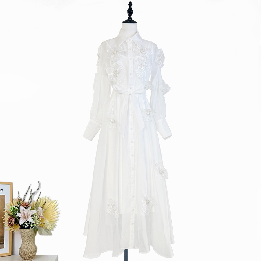 Real shot French lapel nail bead embroidery decal dress temperament long sleeved waist cinching lace up dress long skirt Real shot French lapel nail bead embroidery decal dress temperament long sleeved waist cinching lace up dress long skirt