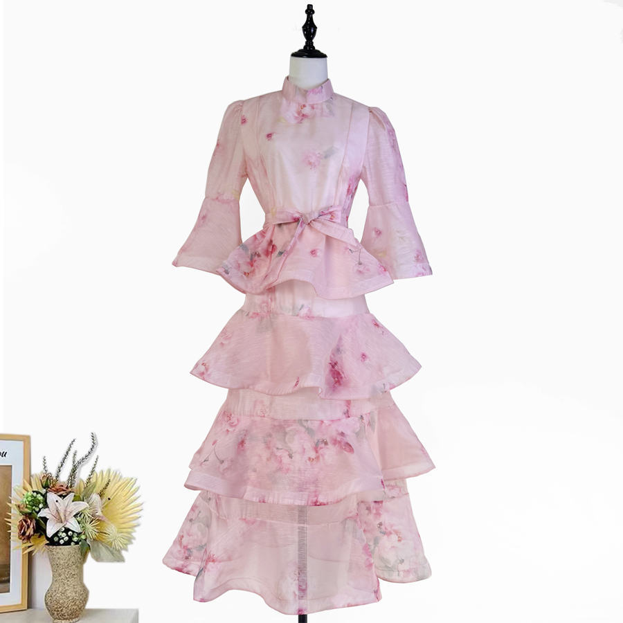 Real shot Australian retro printed ruffle edge dress cake TAMA long skirt trumpet sleeve fairy dress Real shot Australian retro printed ruffle edge dress cake TAMA long skirt trumpet sleeve fairy dress