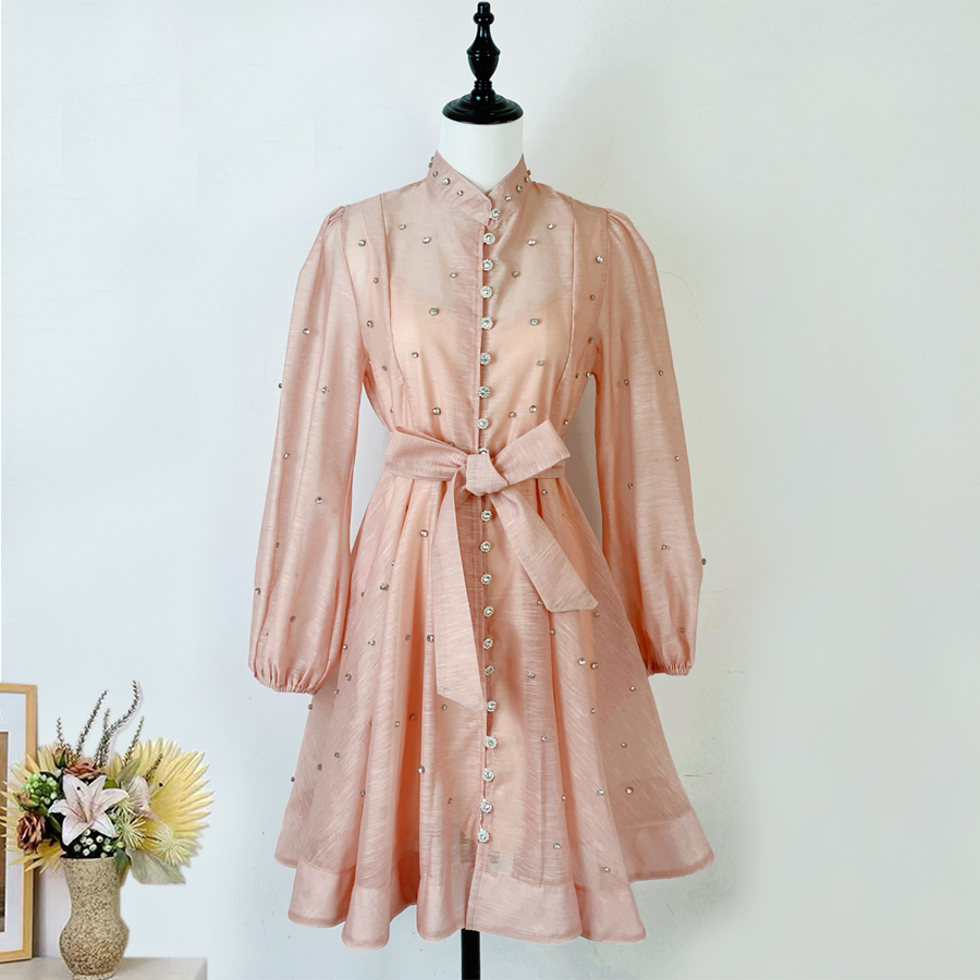 Real shooting French elegant date party big display small skirt blingbling nail bead umbrella skirt dress for women Real shooting French elegant date party big display small skirt blingbling nail bead umbrella skirt dress for women