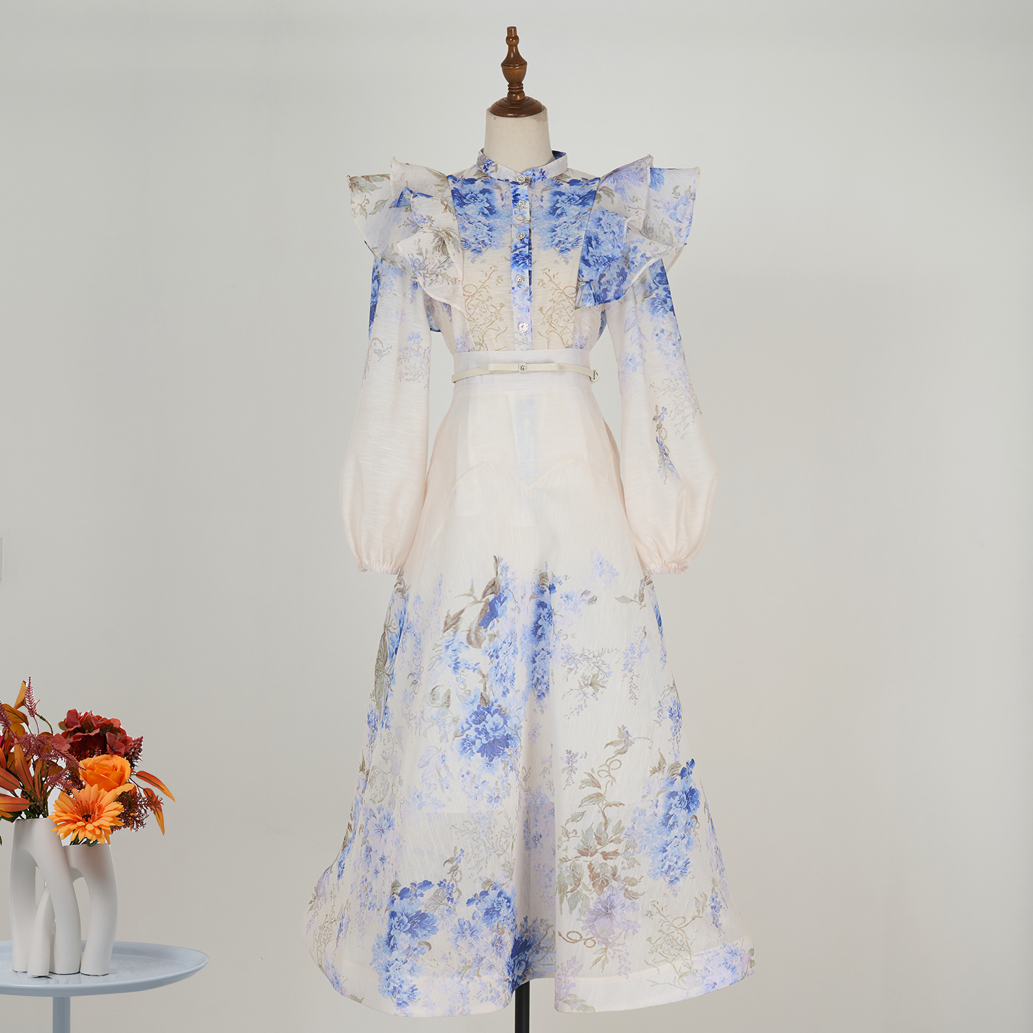 Real time shooting of European spring and summer new heavy craft lotus leaf edge lantern sleeve shirt+large skirt set in 9 colors Real time shooting of European spring and summer new heavy craft lotus leaf edge lantern sleeve shirt+large skirt set in 9 colors