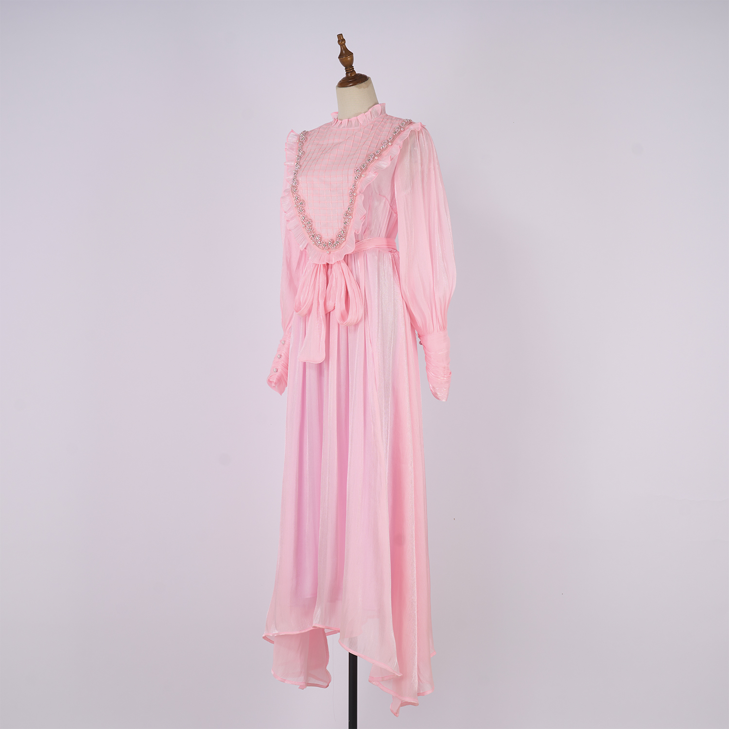 Real shot vintage lace patchwork pure white embroidered stand up collar lantern sleeve dress with large swing long skirt Real shot vintage lace patchwork pure white embroidered stand up collar lantern sleeve dress with large swing long skirt