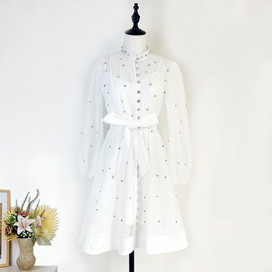 Real shot of 18 color Australian elegant stand up collar single breasted waist slimming short skirt dress with printed suspender Real shot of 18 color Australian elegant stand up collar single breasted waist slimming short skirt dress with printed suspender