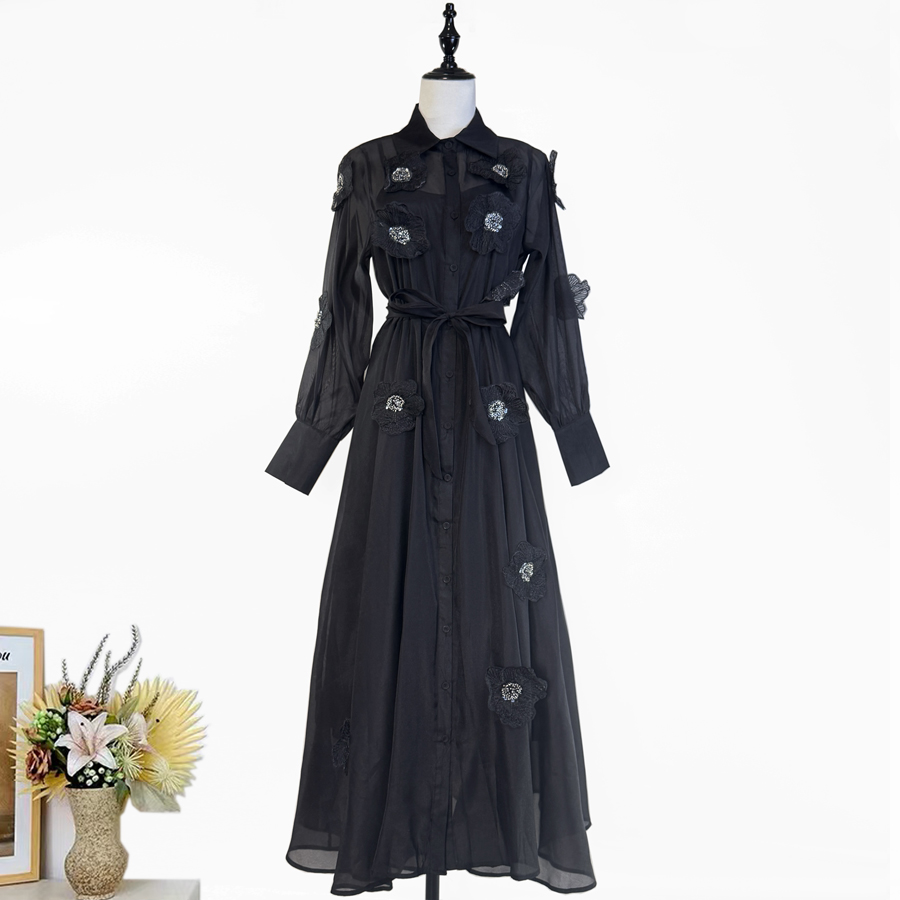 Realistic French dinner party stunning dress, long skirt, summer light luxury flower perspective waist slimming dress Realistic French dinner party stunning dress, long skirt, summer light luxury flower perspective waist slimming dress