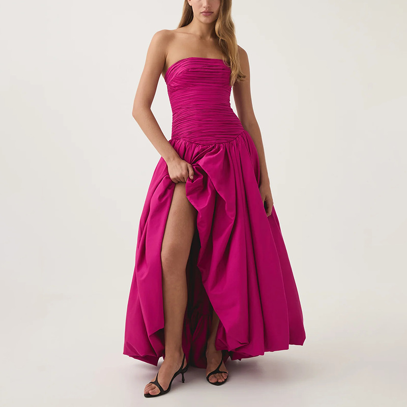 Elegant and sophisticated long dress 2025 new collection, waist cinching and slimming, fashionable and sexy strapless design, solid color long dress