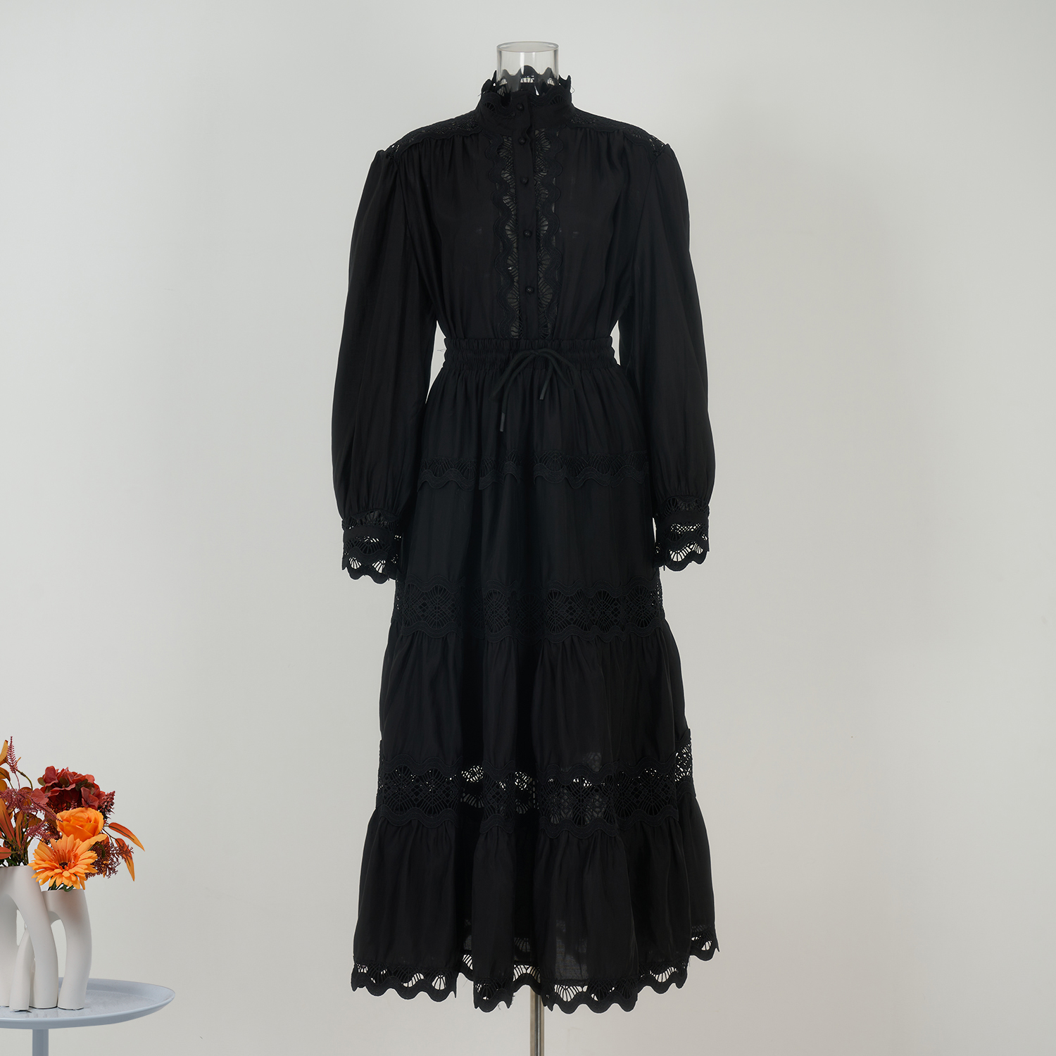 Real time shooting of European, American, British style fake suit dress, heavy-duty solid color lace loose large swing formal dress