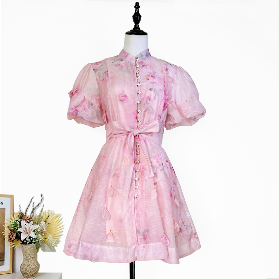 Real shot Australian summer new retro printed heavy flower pendant waist cinching lace up dress short skirt Real shot Australian summer new retro printed heavy flower pendant waist cinching lace up dress short skirt