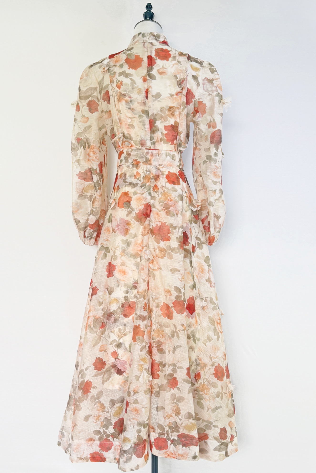 Real shot French elegant standing collar flower buckle heavy flower decoration waist cinching tie up big swing dress long skirt for women Real shot French elegant standing collar flower buckle heavy flower decoration waist cinching tie up big swing dress long skirt for women