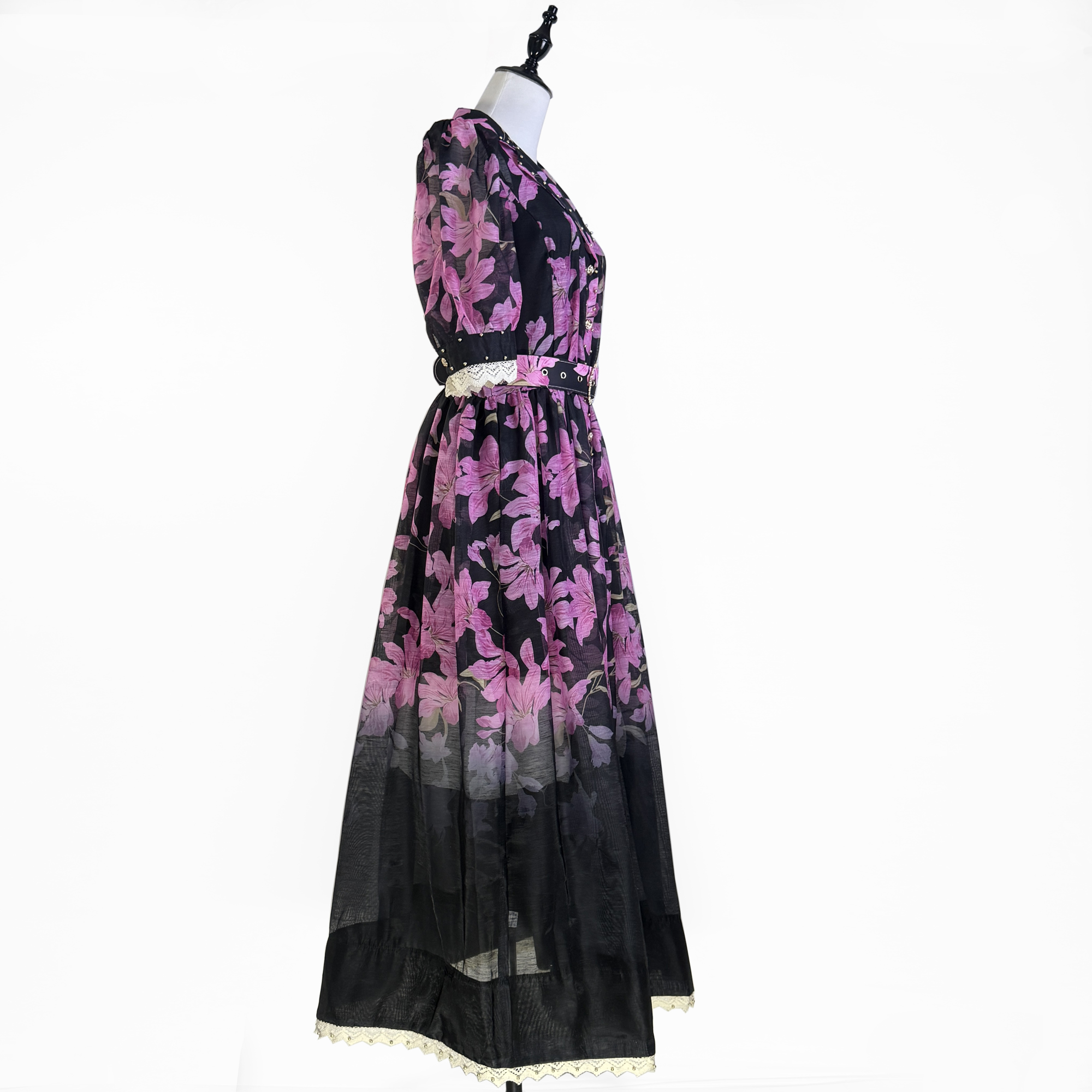 Real shot of Australian niche new printed socialite elegant lapel heavy nail bead lace patchwork dress long Real shot of Australian niche new printed socialite elegant lapel heavy nail bead lace patchwork dress long