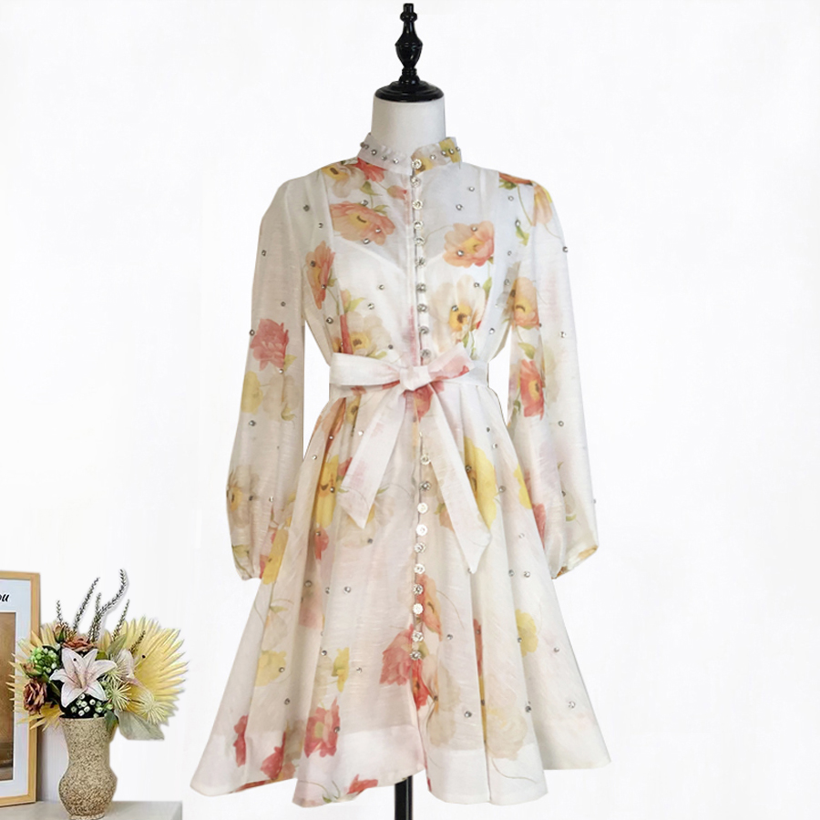 Real shot of 18 color Australian elegant stand up collar single breasted waist slimming short skirt dress with printed suspender Real shot of 18 color Australian elegant stand up collar single breasted waist slimming short skirt dress with printed suspender