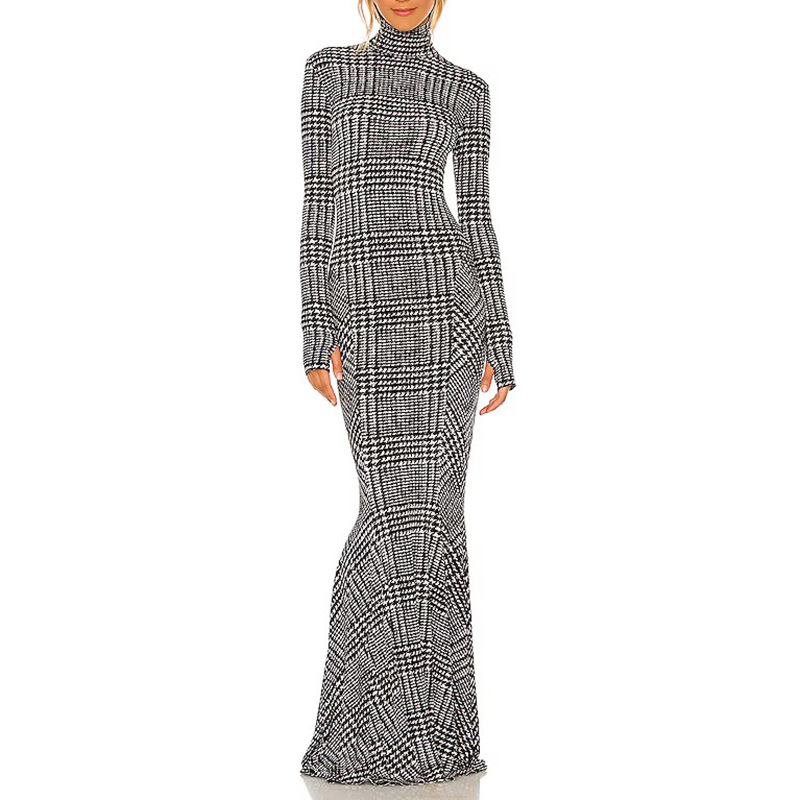 Niche Design Dress 2025 Autumn New Style Stylish Plaid High Waist Long Sleeve Tight Skirt for Women