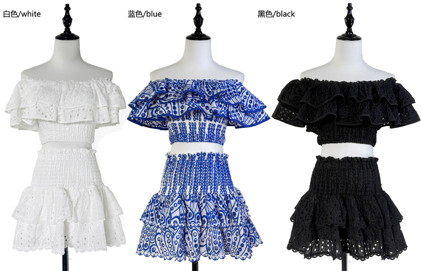 Real shot Heavy Industry Embroidered Hollow One Word Neck Short Top+Elastic Hip Wrapping Cake Skirt Fashion Set Summer Real shot Heavy Industry Embroidered Hollow One Word Neck Short Top+Elastic Hip Wrapping Cake Skirt Fashion Set Summer