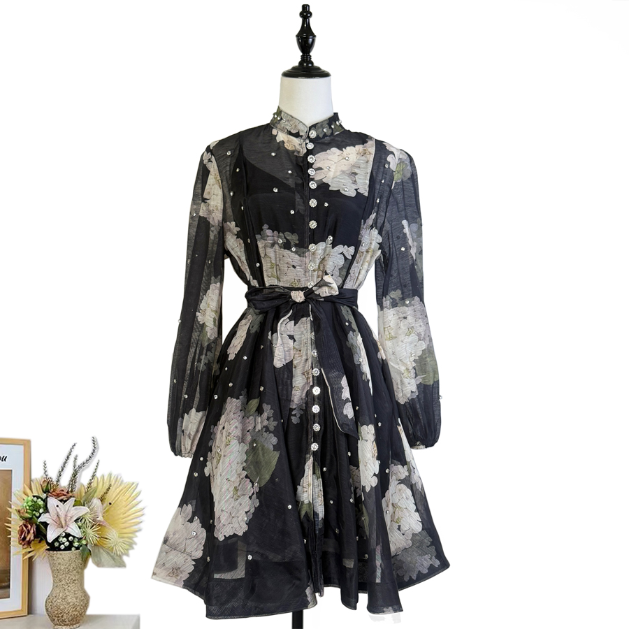 Real shooting French elegant date party big display small skirt blingbling nail bead umbrella skirt dress for women