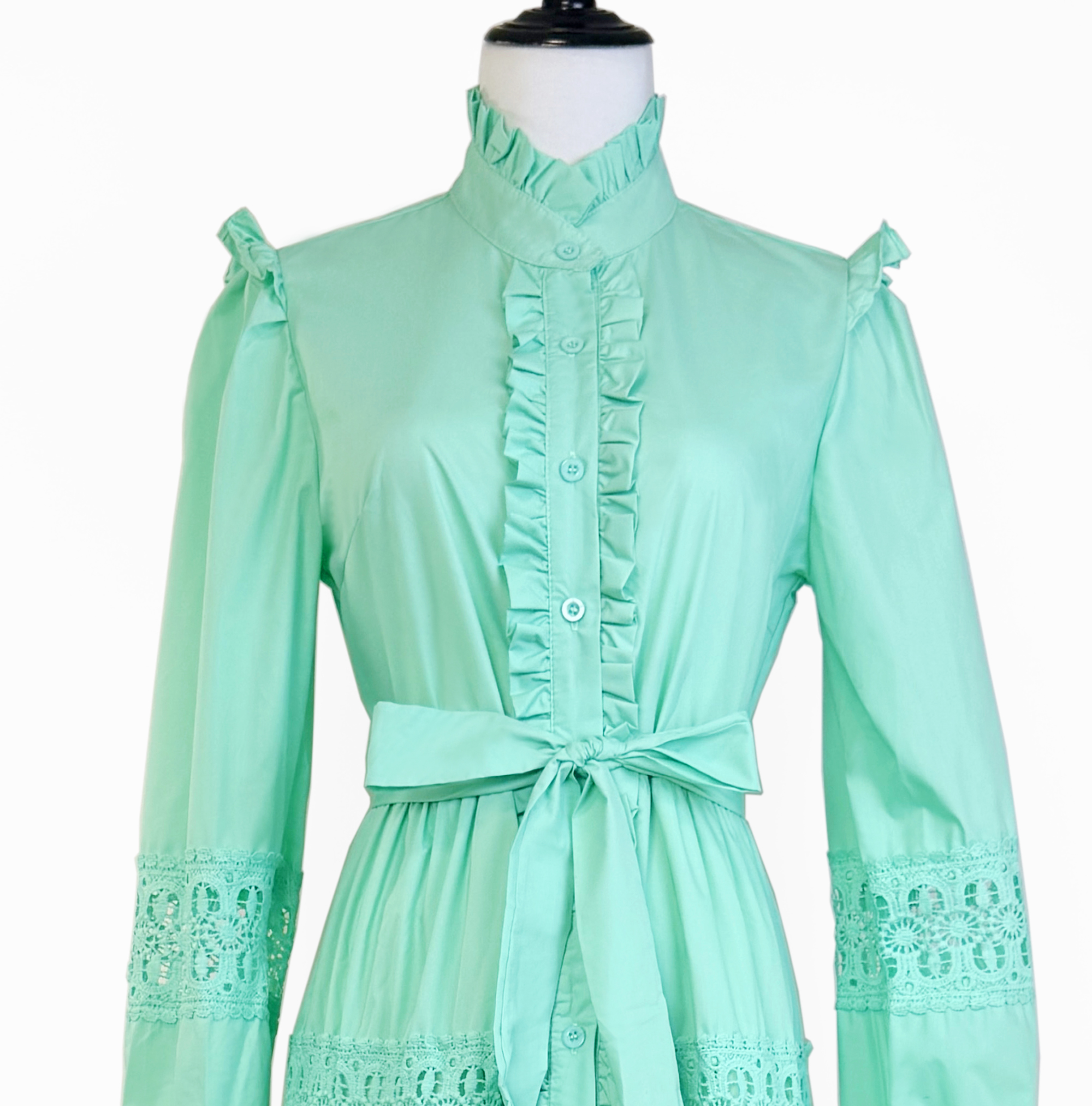 Real shot French autumn and winter women's dress with stand up collar, black fungus edge, single breasted button, large swing, waist cinching and lace up dress Real shot French autumn and winter women's dress with stand up collar, black fungus edge, single breasted button, large swing, waist cinching and lace up dress