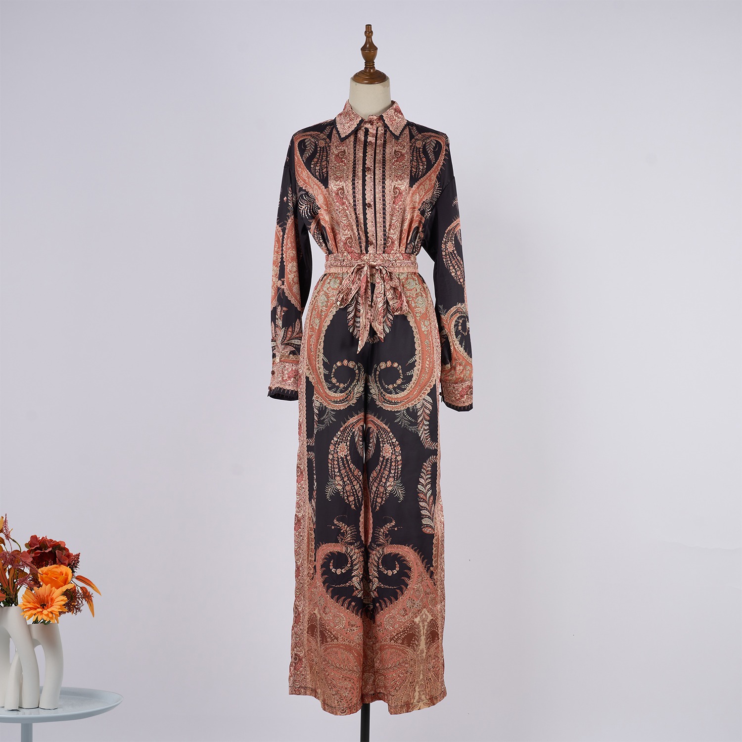 Real shooting of 2025 Australian new tropical style printed autumn and winter straight leg shirt casual pants set