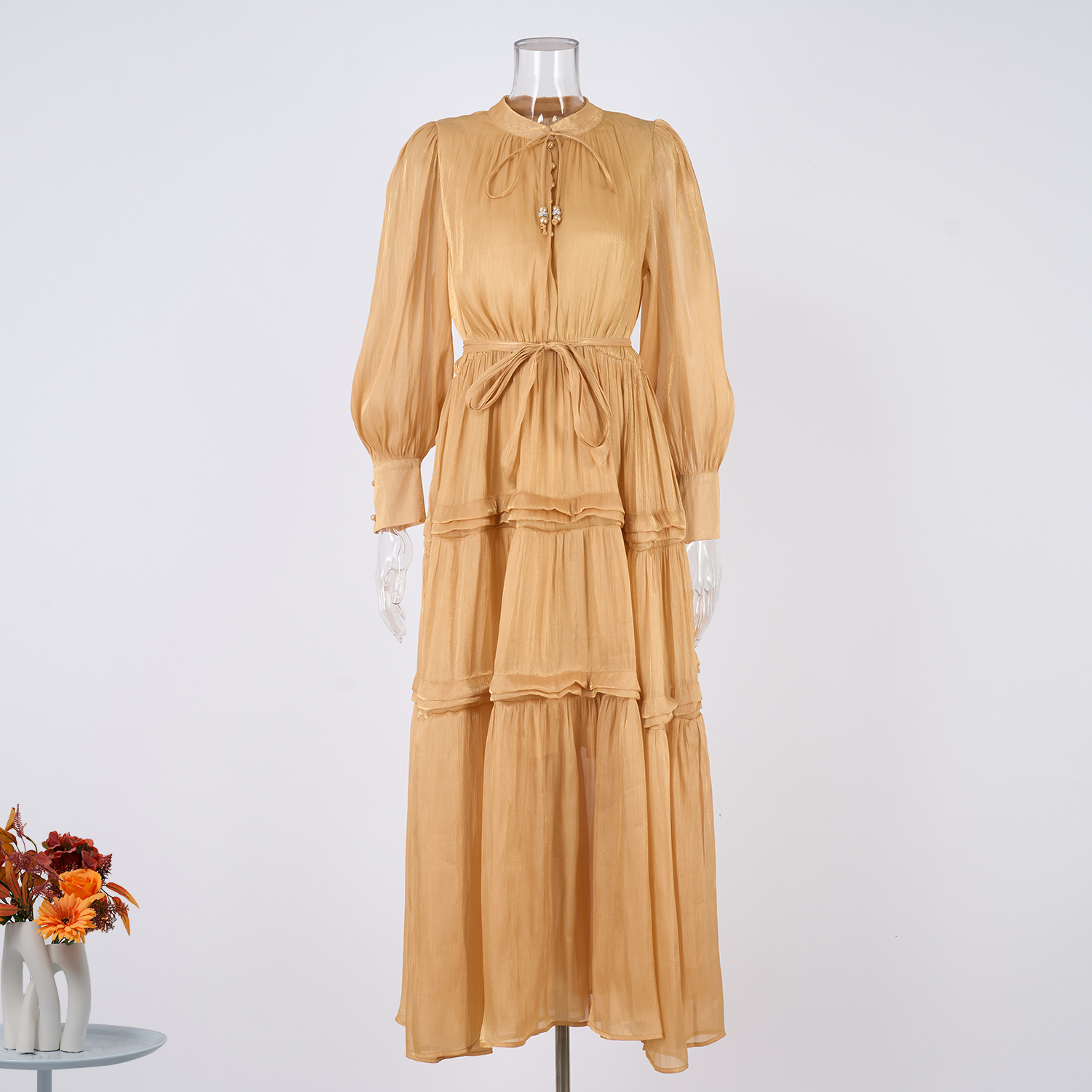 Real shooting of European and American style autumn new women's long sleeved dress with loose waist and slimming temperament long skirt in 8 colors