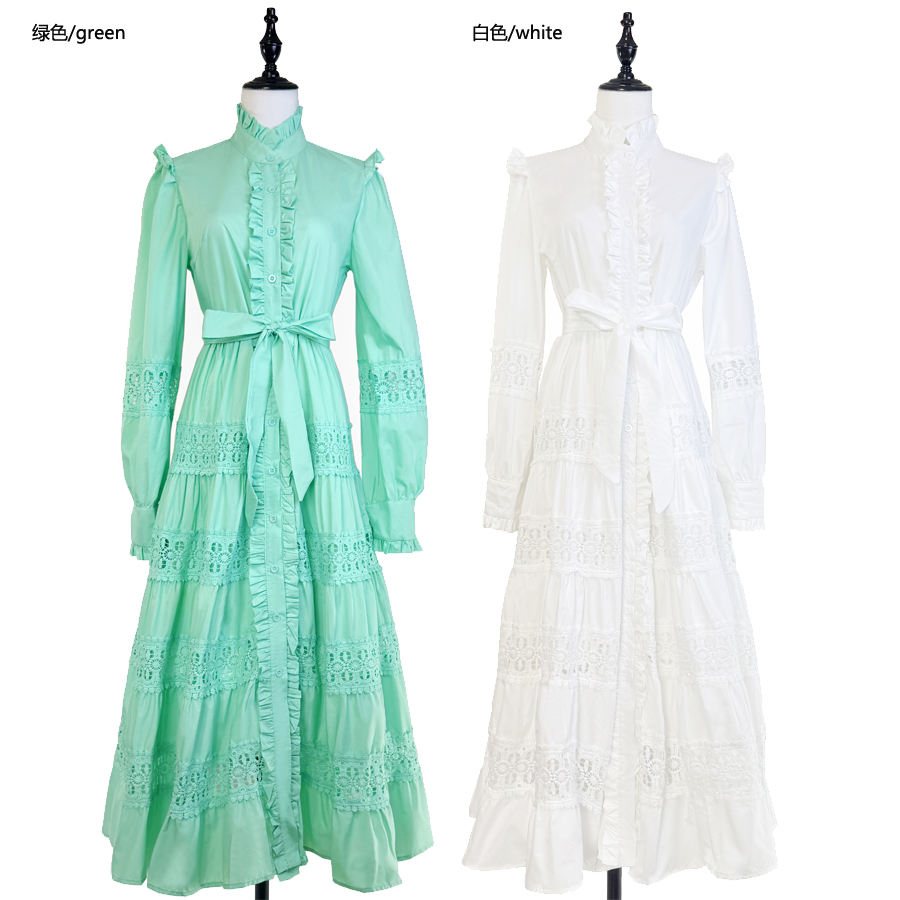 Real shot French autumn and winter women's dress with stand up collar, black fungus edge, single breasted button, large swing, waist cinching and lace up dress Real shot French autumn and winter women's dress with stand up collar, black fungus edge, single breasted button, large swing, waist cinching and lace up dress