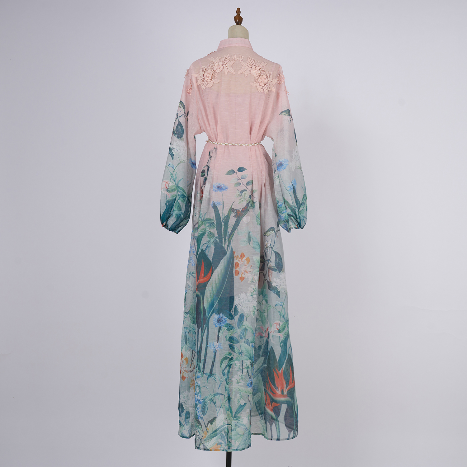 Realistic shooting of vacation style women's seaside exquisite printed single breasted bubble sleeves, large swing lace up dress Realistic shooting of vacation style women's seaside exquisite printed single breasted bubble sleeves, large swing lace up dress