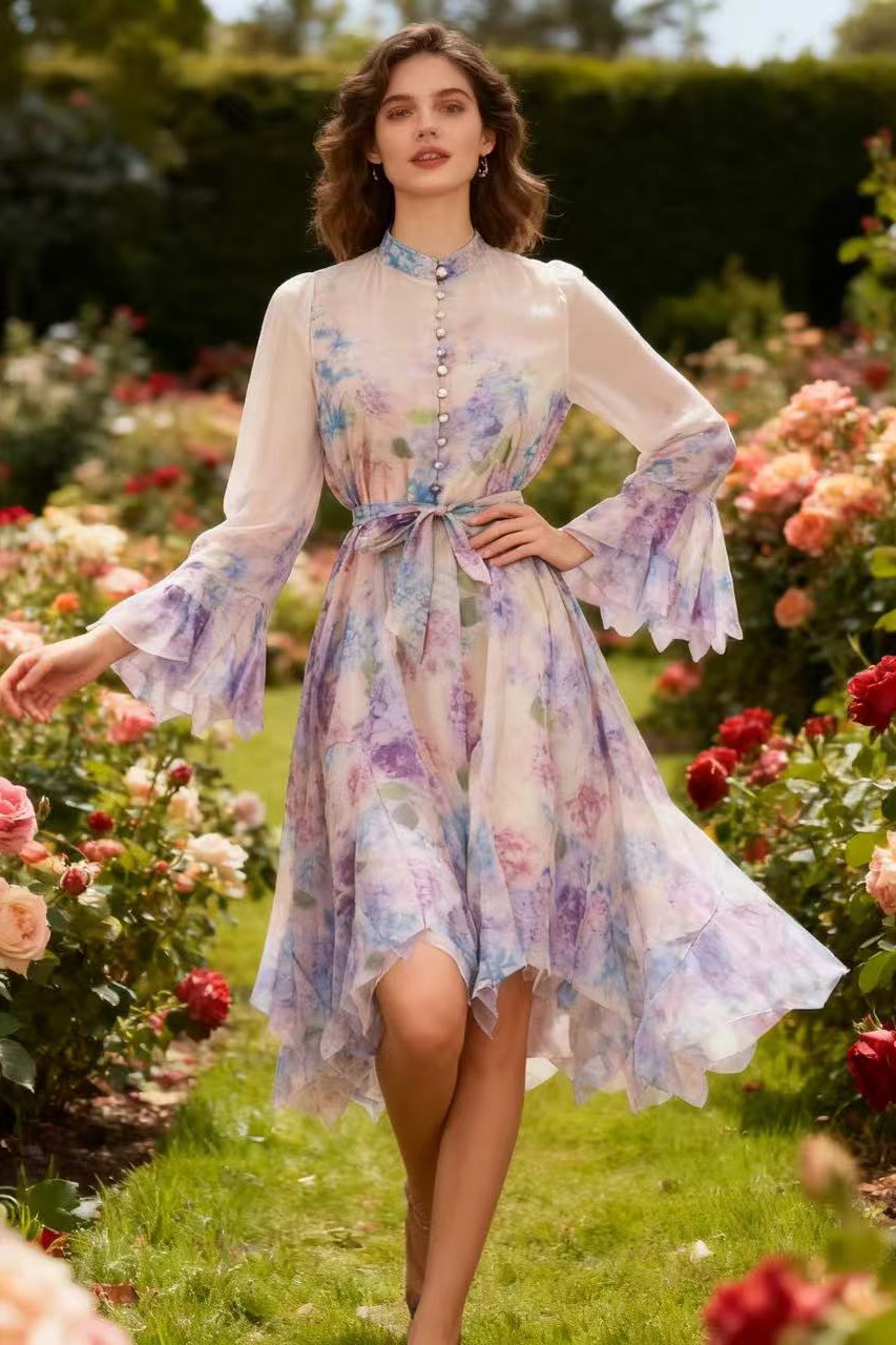 New Australian high-end design style i printed breasted short dress with elegant and super fairy temperament New Australian high-end design style i printed breasted short dress with elegant and super fairy temperament