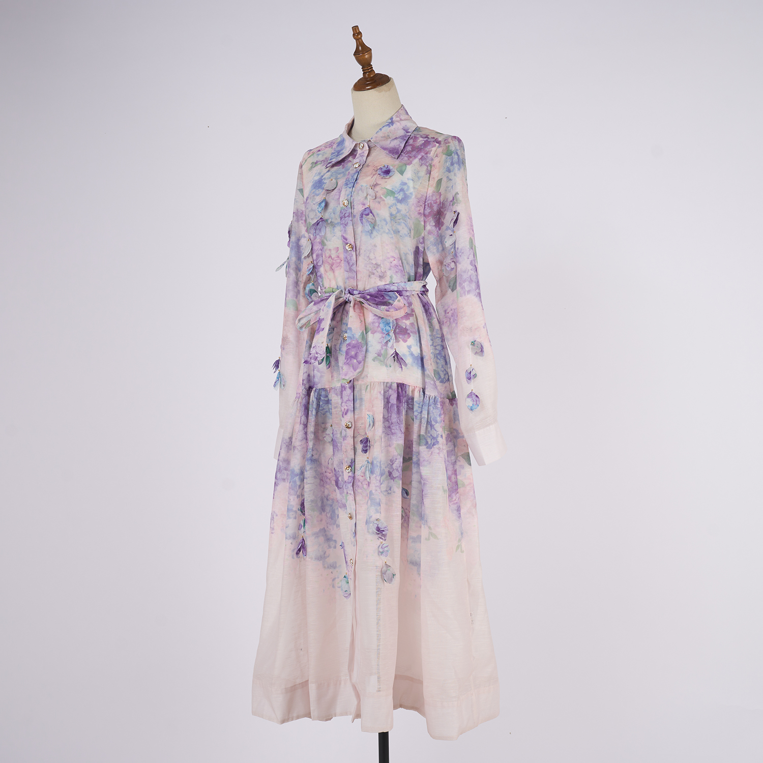 Real shot of 2025 spring/summer European and American women's lapel long sleeved waist belt, single breasted positioning printed dress Real shot of 2025 spring/summer European and American women's lapel long sleeved waist belt, single breasted positioning printed dress