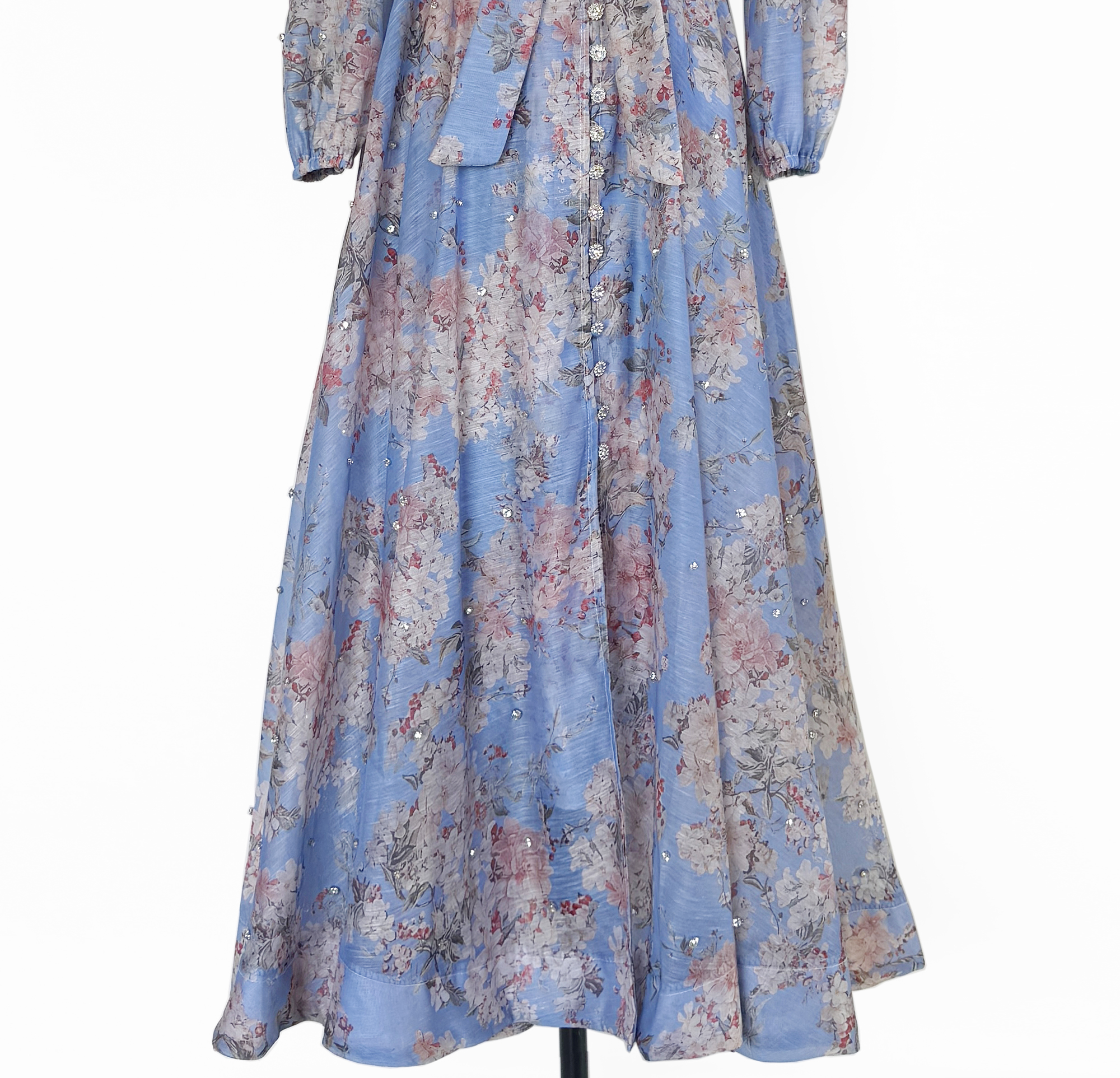 Real shot of Australian fashion printed light luxury heavy industry nail drill single breasted lantern sleeve mid length large swing dress Real shot of Australian fashion printed light luxury heavy industry nail drill single breasted lantern sleeve mid length large swing dress