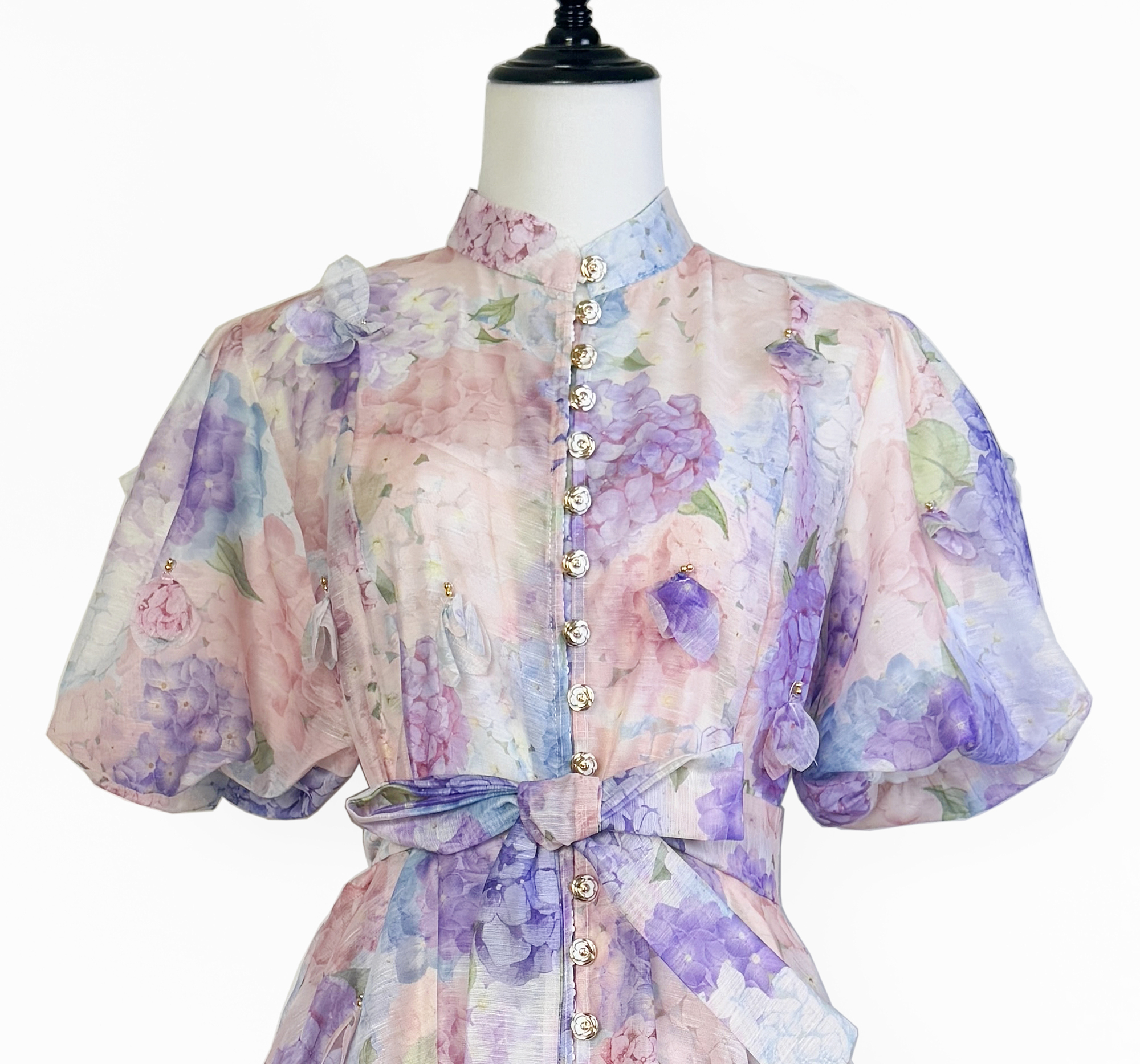 Real shot Australian summer new retro printed heavy flower pendant waist cinching lace up dress short skirt Real shot Australian summer new retro printed heavy flower pendant waist cinching lace up dress short skirt