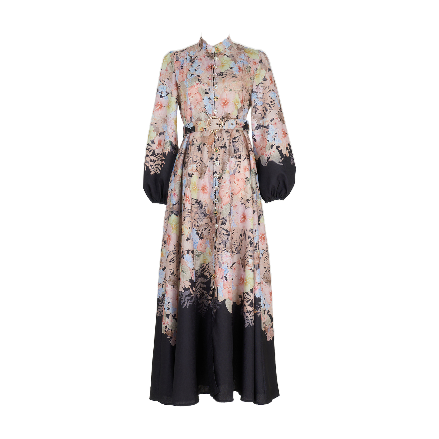 Real shot casual retro print exquisite single breasted stand up collar A-list dress ultra long skirt+belt 14 colors Real shot casual retro print exquisite single breasted stand up collar A-list dress ultra long skirt+belt 14 colors