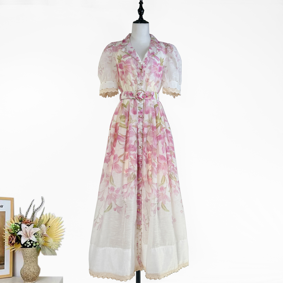 Real shot of Australian niche new printed socialite elegant lapel heavy nail bead lace patchwork dress long Real shot of Australian niche new printed socialite elegant lapel heavy nail bead lace patchwork dress long